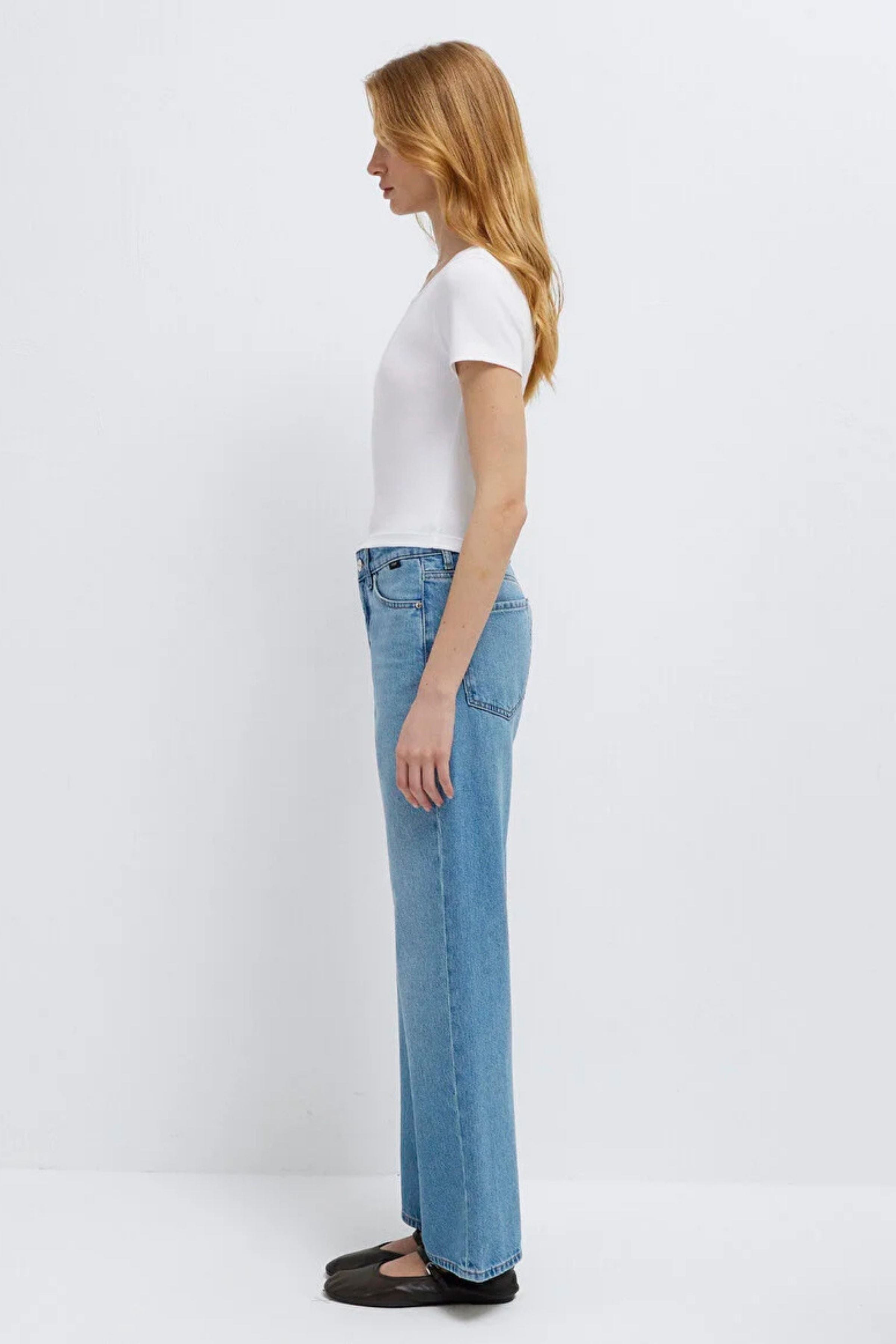 Mavi Yuvarlak Yaka Crop Basic Beyaz Kadın Tişört M1612374-620