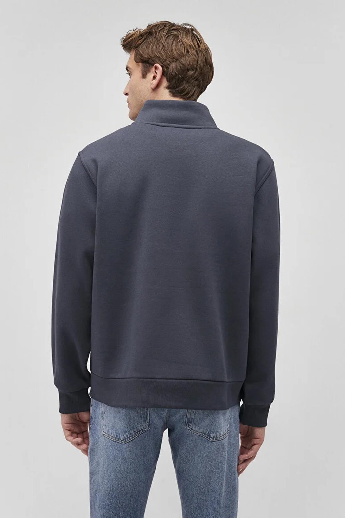 Mavi Yarım Fermuarlı Erkek Sweat M0S10278-8