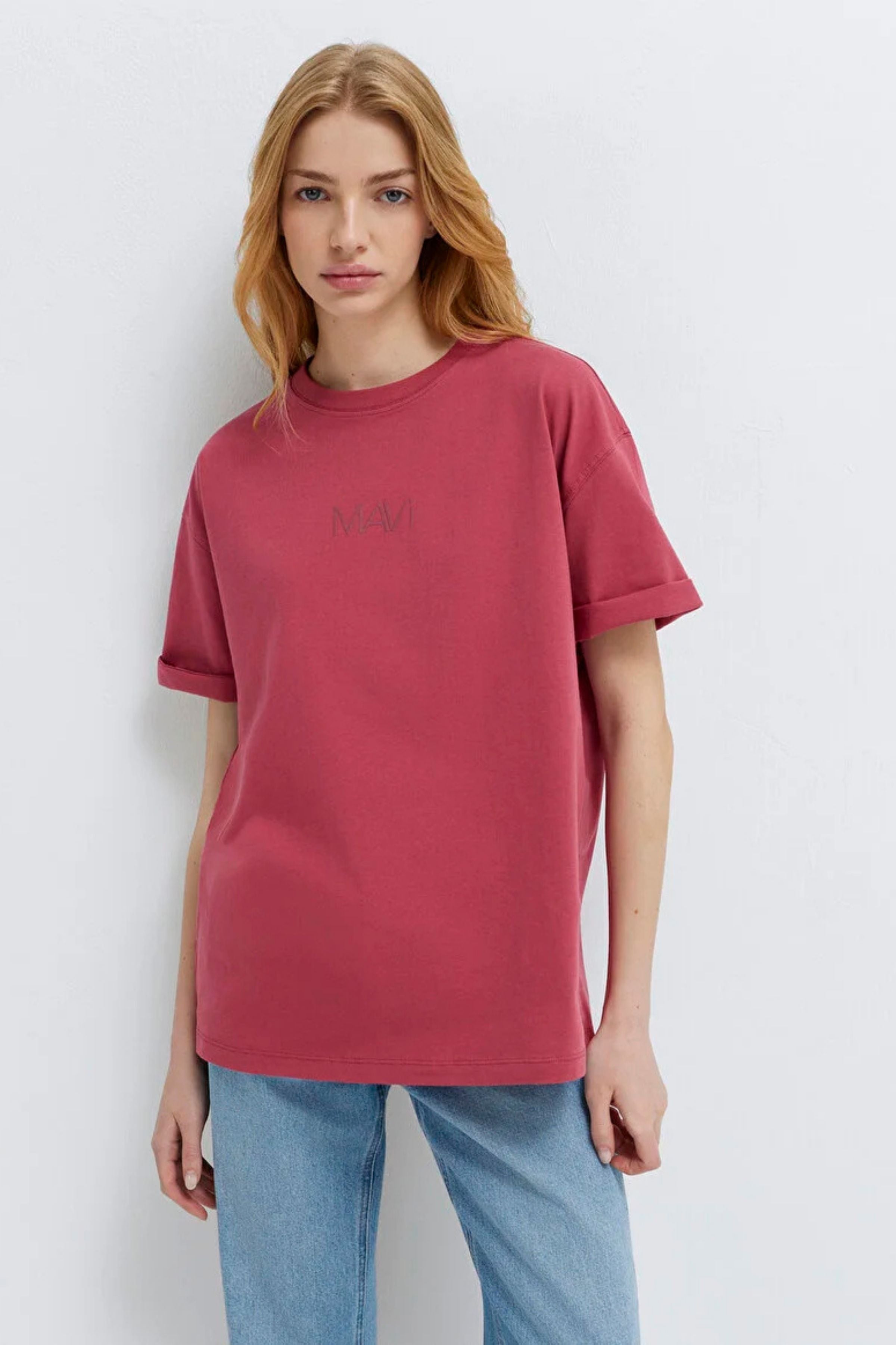 Mavi Baskılı Koyu Pembe Kadın Tişört M1613884-70398