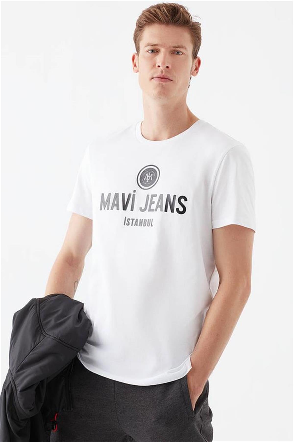Mavi Logo Baskılı Beyaz Erkek Tişört 066195-620