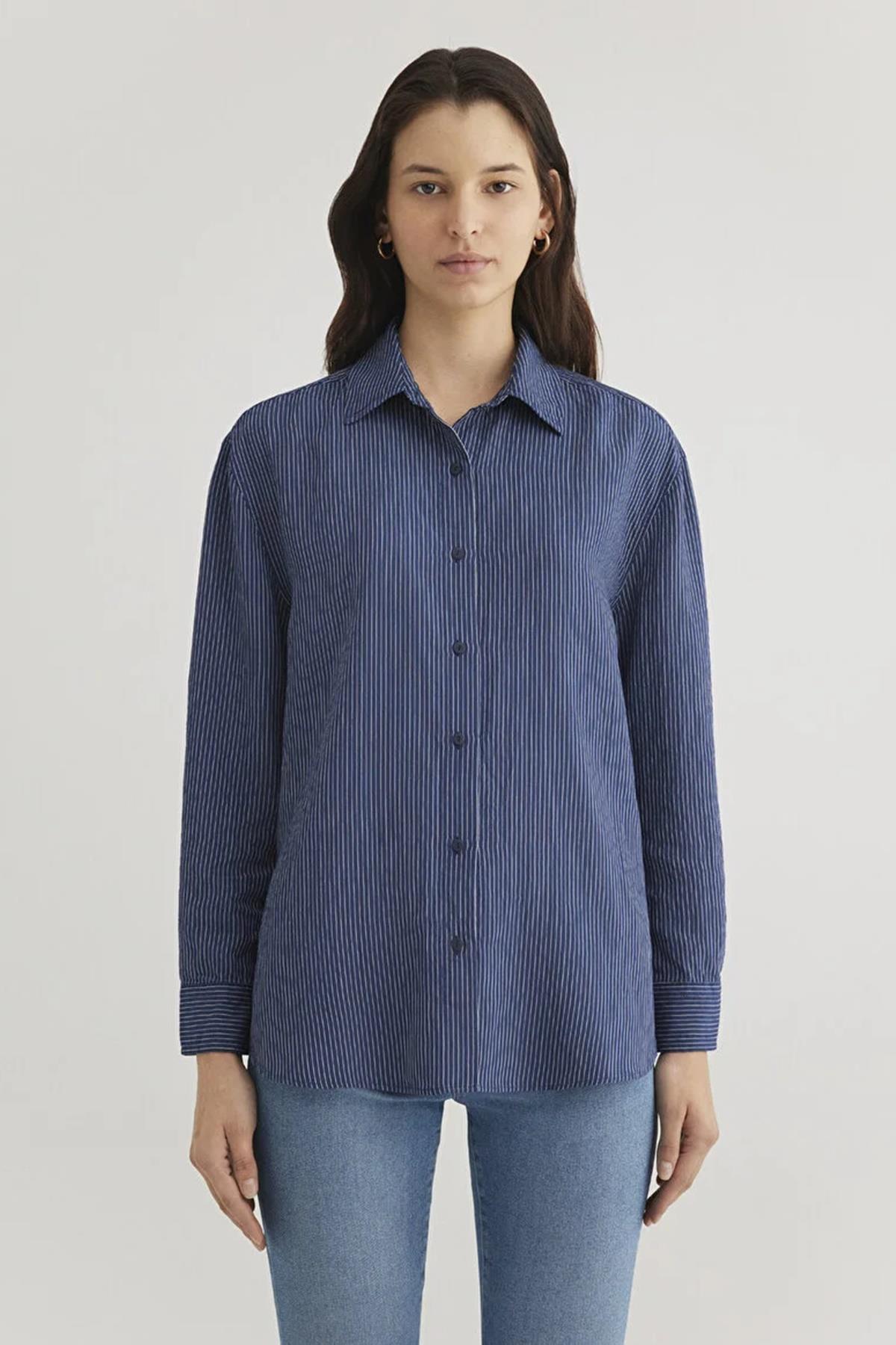 Mavi Uzun Kollu Kadın Gömlek M1210683-8