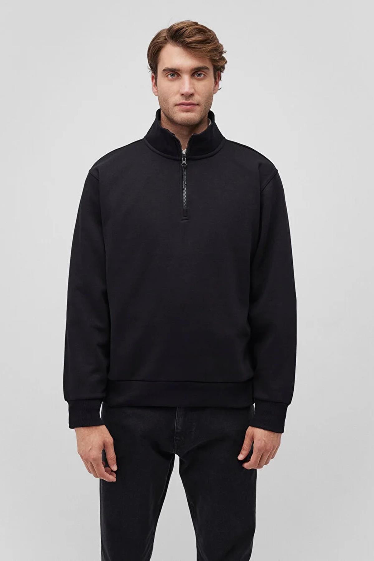 Mavi Yarım Fermuarlı Erkek Sweat M0S10278-9