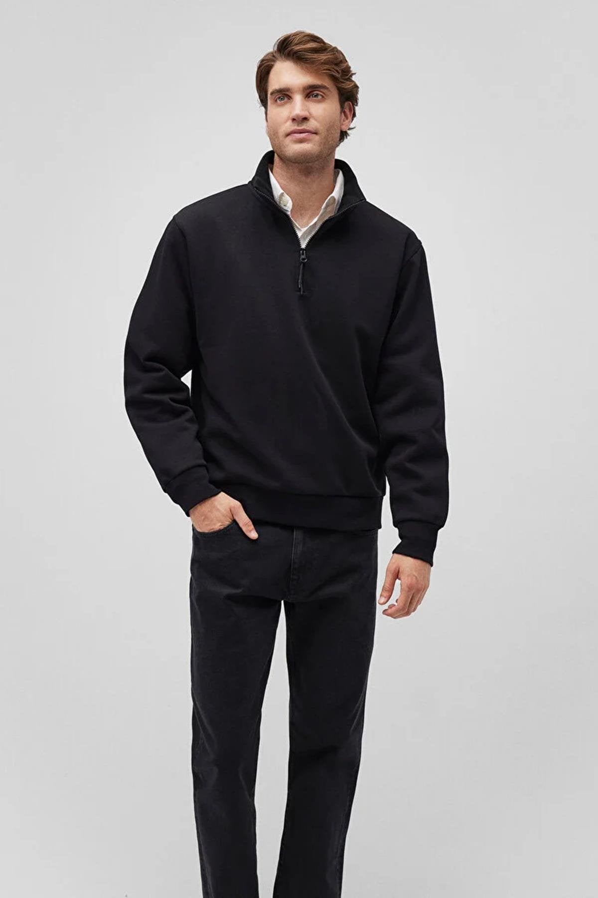 Mavi Yarım Fermuarlı Erkek Sweat M0S10278-9