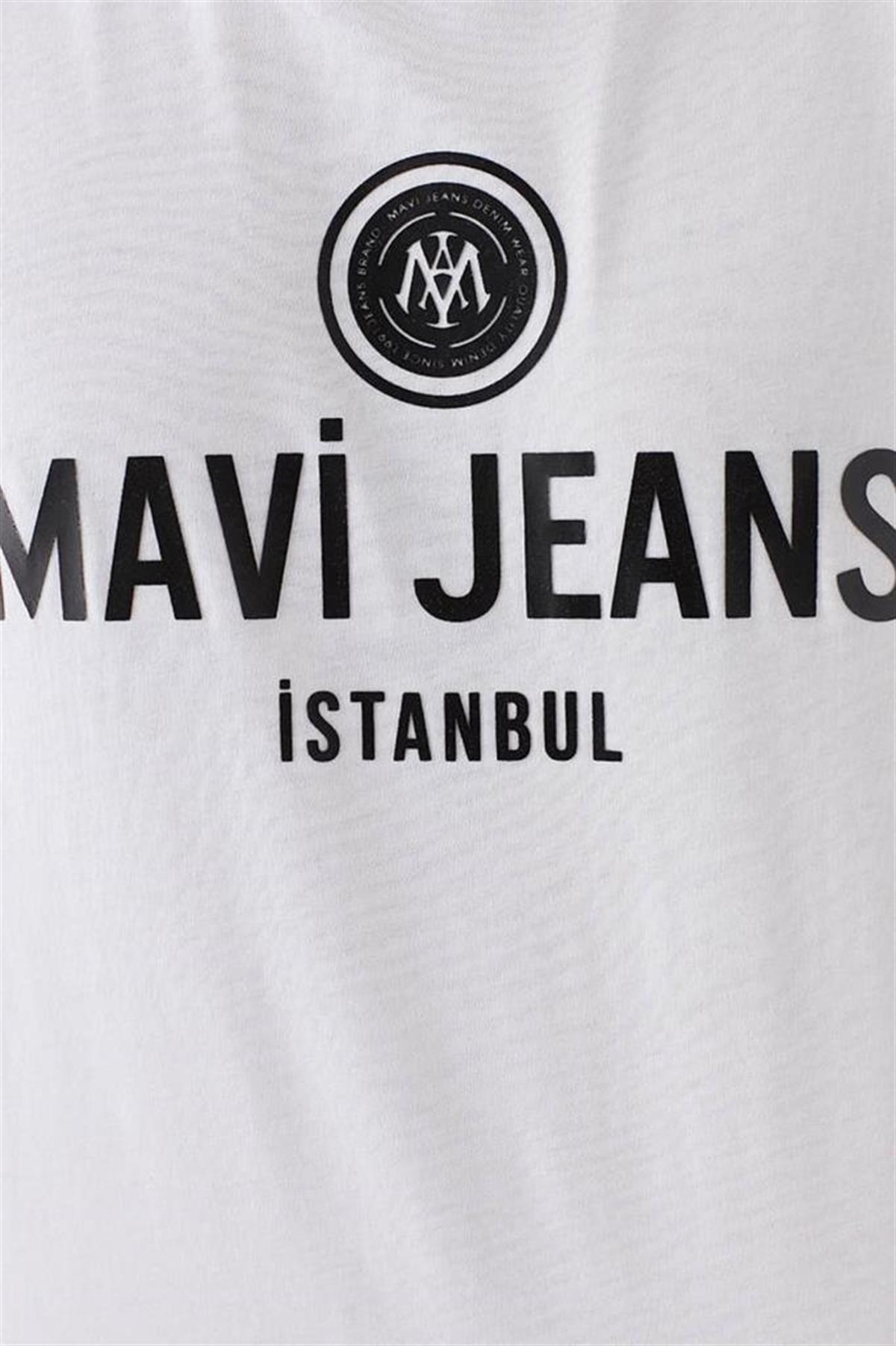 Mavi Logo Baskılı Beyaz Erkek Tişört 066195-620