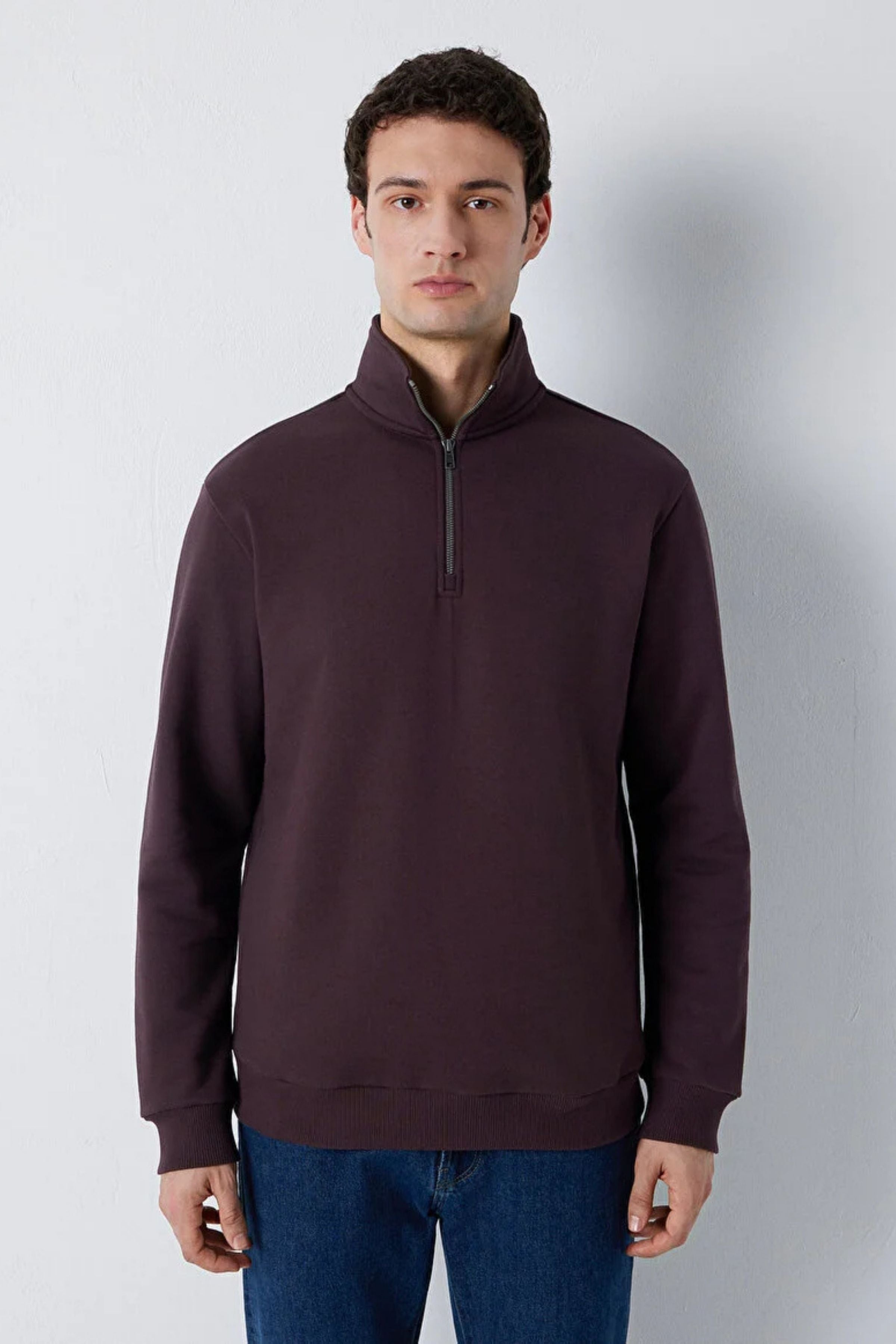 Mavi Yarım Fermuarlı Erkek Sweat M0S20027-88083