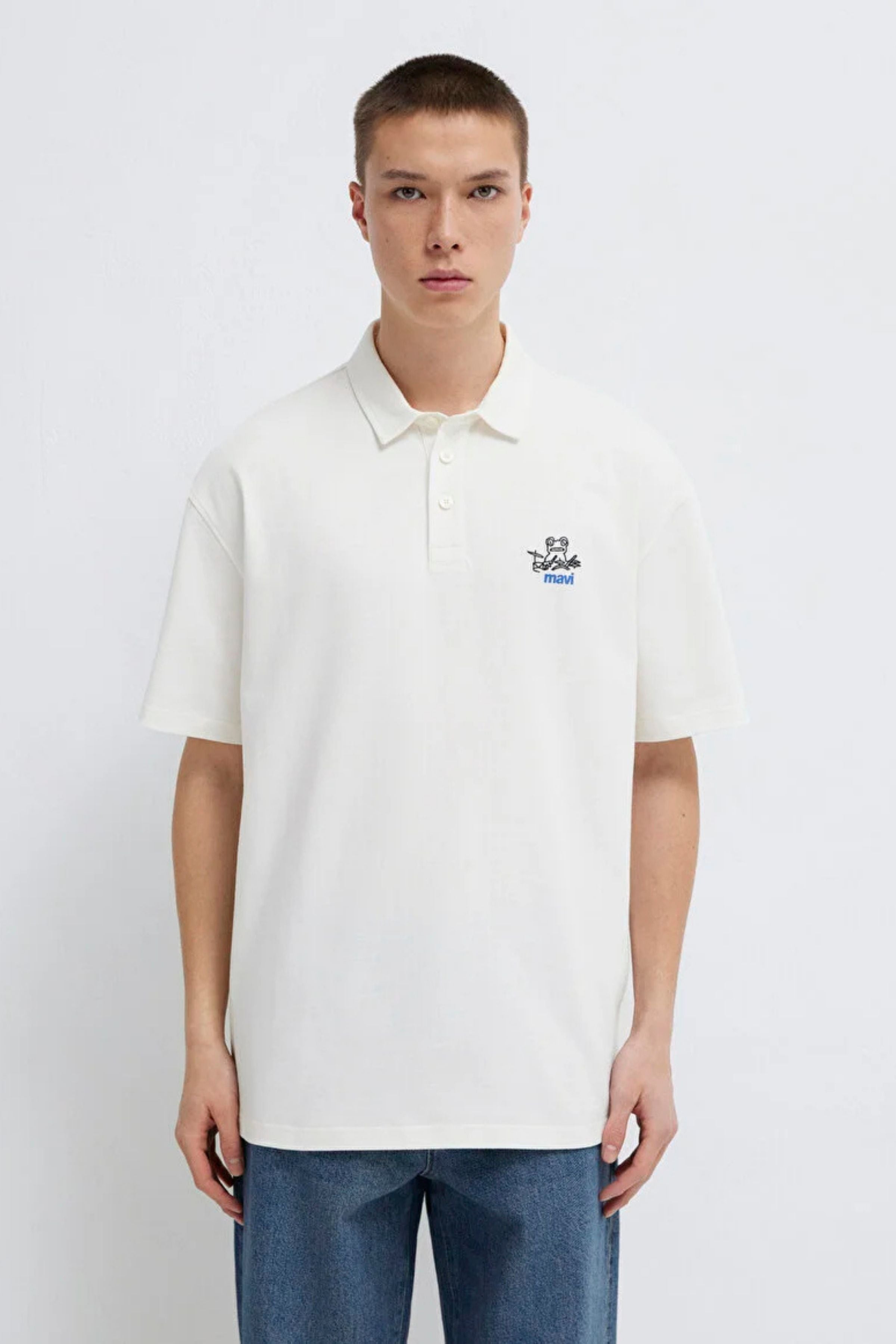Mavi Mavi Logo Polo Kırık Beyaz Erkek Tişört M0613180-70057