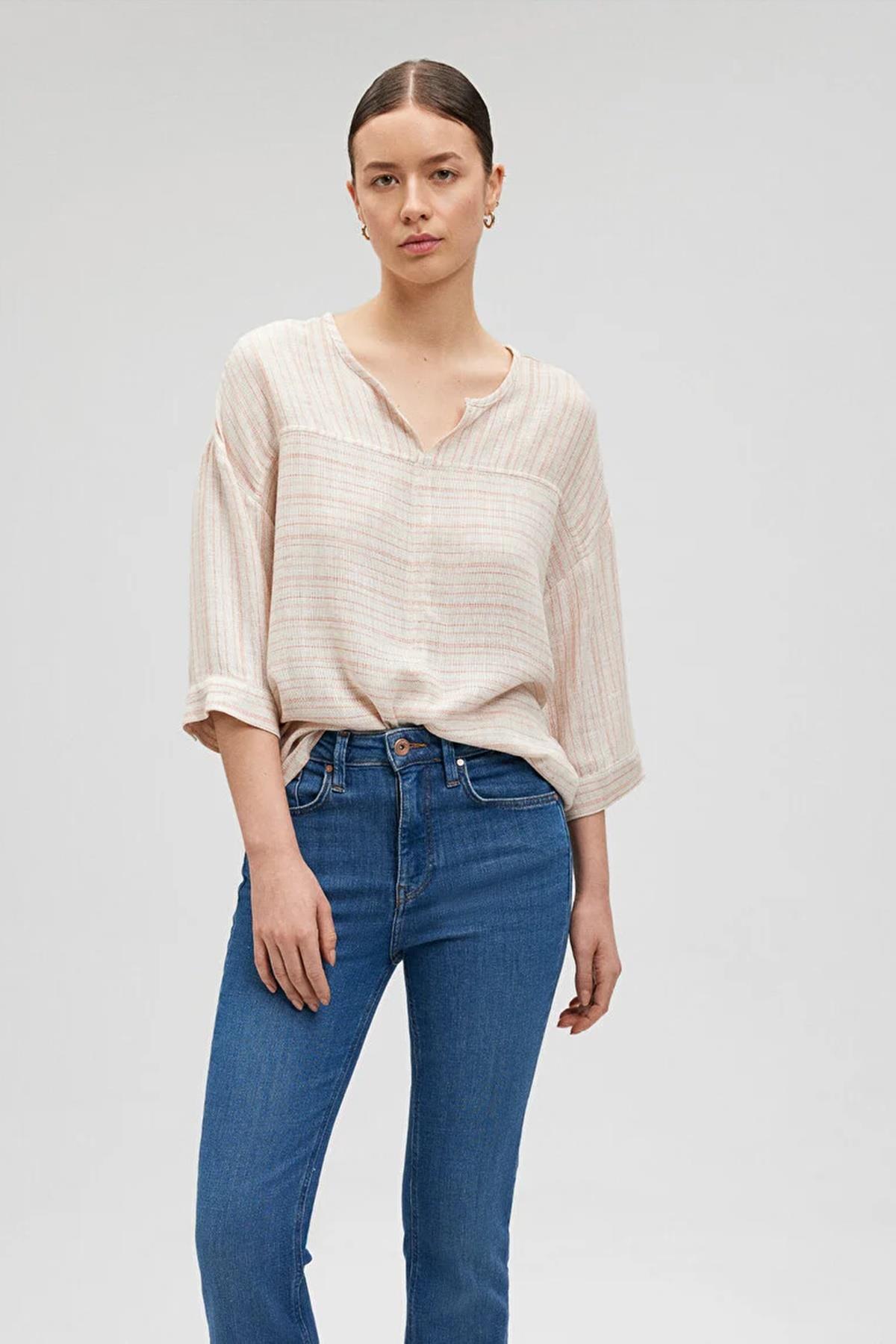 Mavi Kısa Kollu Kadın Gömlek M1210328-8B