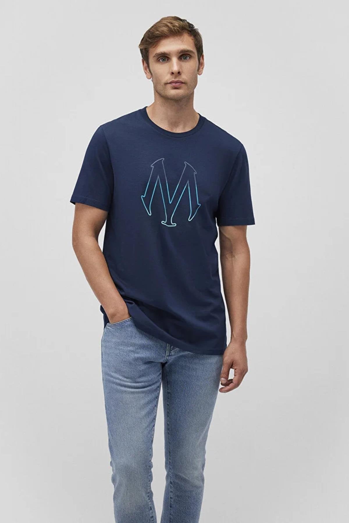 Mavi Baskılı Erkek Tişört M0610635-7