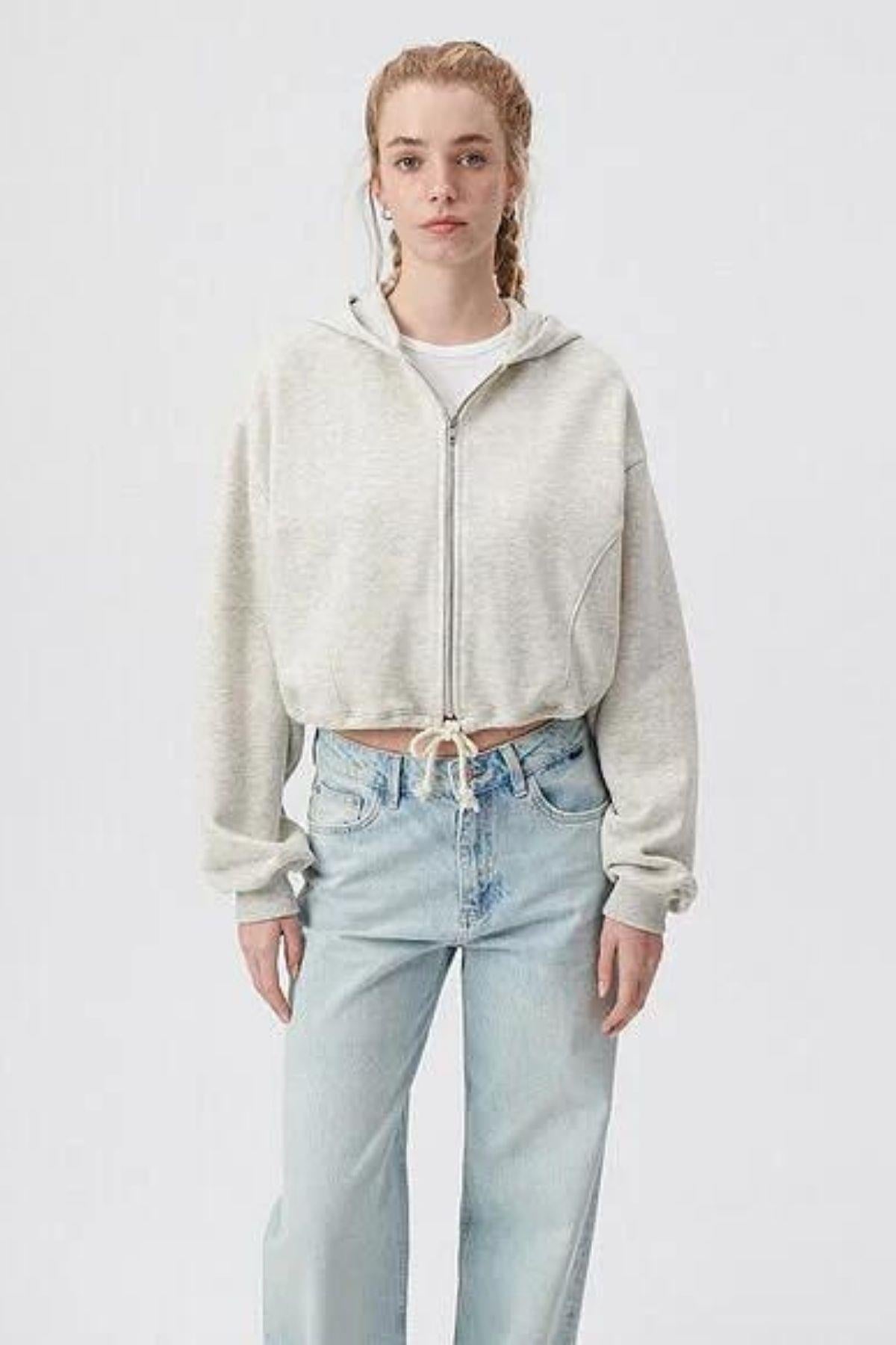 Mavi Fermuarlı Penye Kadın Sweat M1611956-8