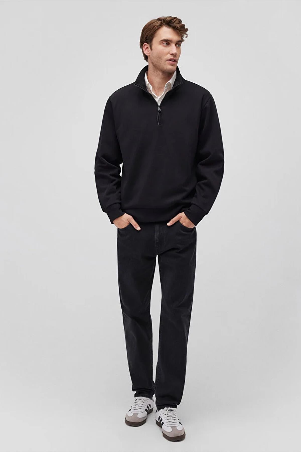 Mavi Yarım Fermuarlı Erkek Sweat M0S10278-9