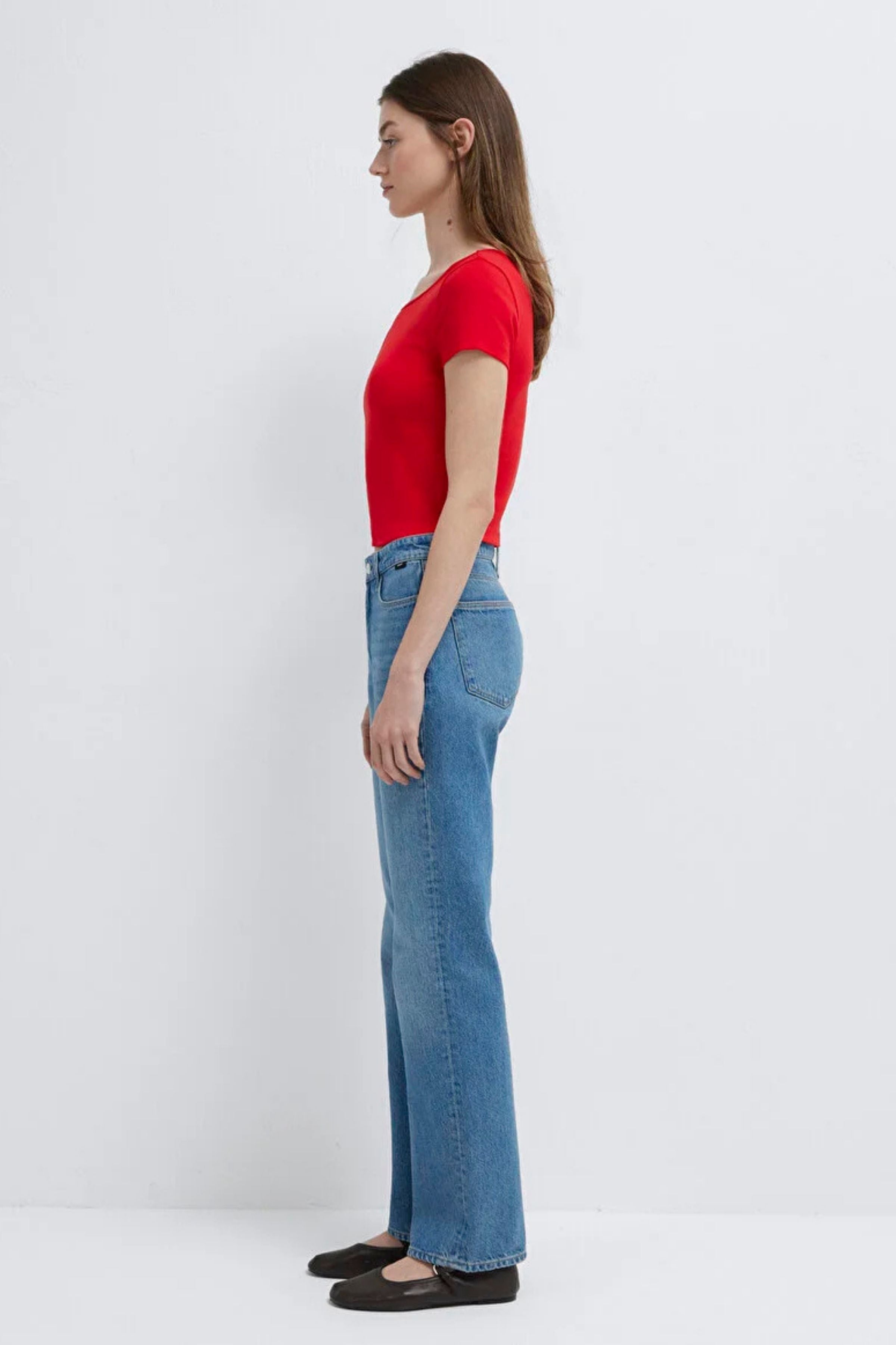Mavi Yuvarlak Yaka Crop Basic Çin Kırmızısı Kadın Tişört M1612374-70467