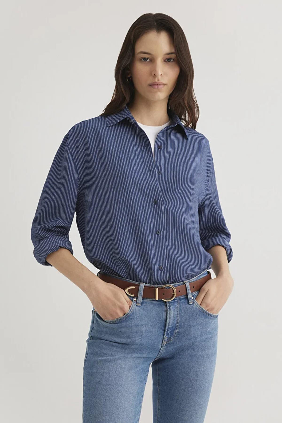 Mavi Uzun Kollu Kadın Gömlek M1210683-8