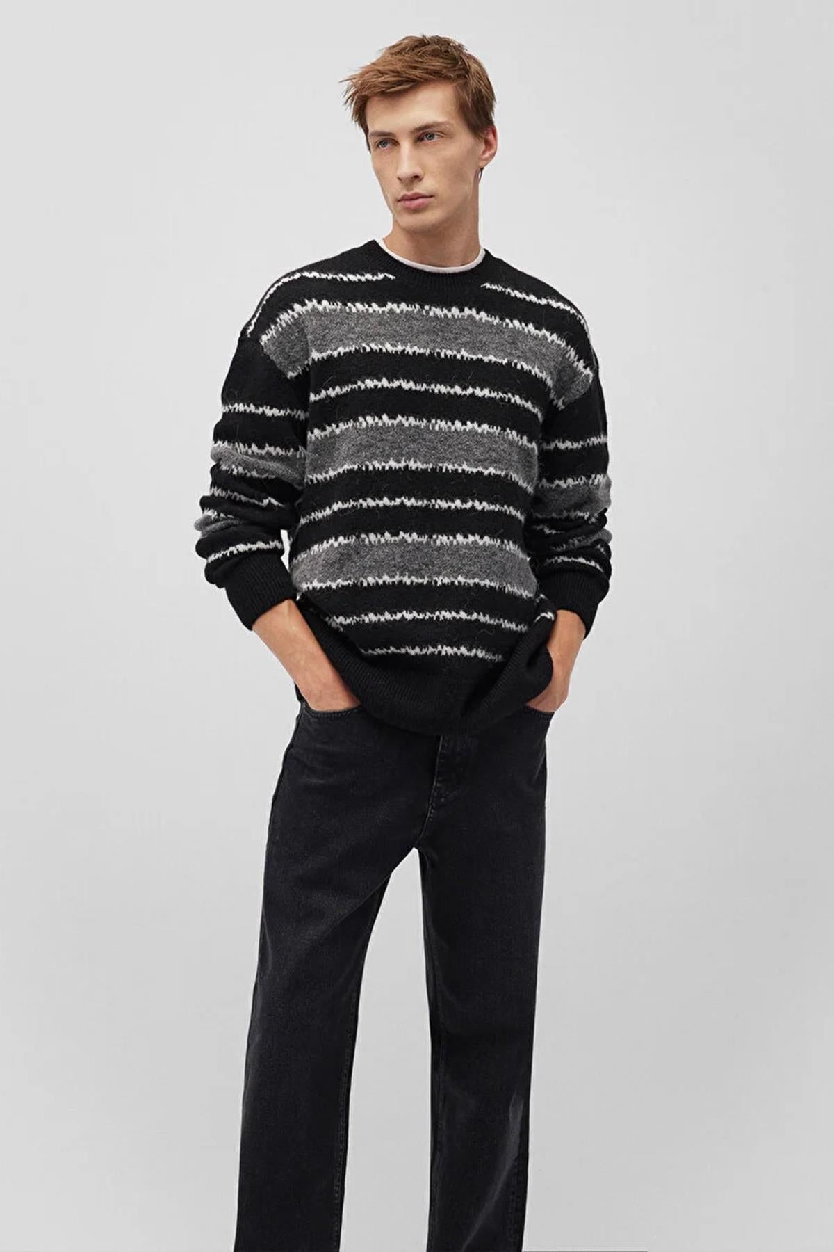 Mavi Çizgili Erkek Kazak M0710235-9