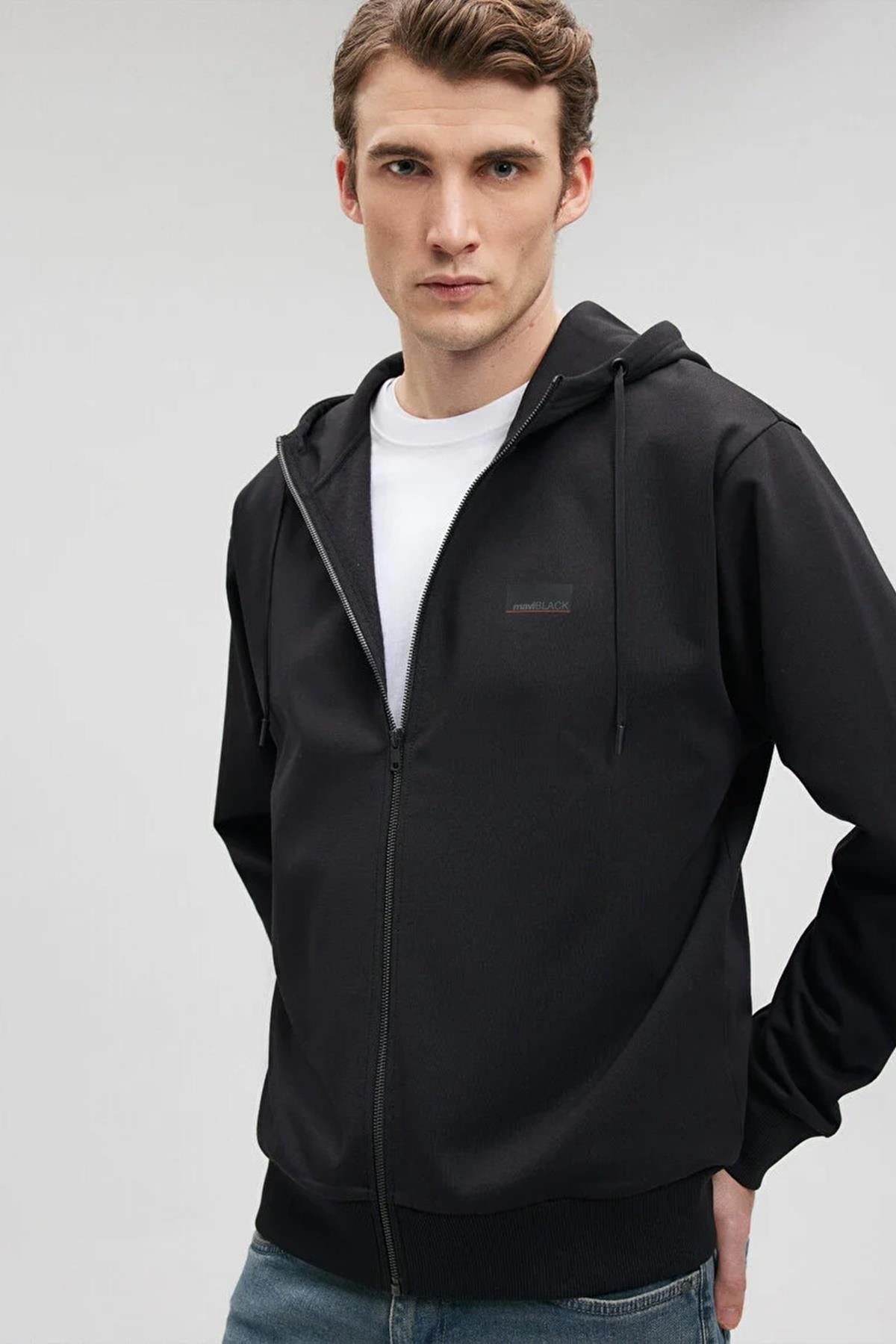 Mavi Fermuarlı Kapüşonlu Erkek Sweat M0S10134-7