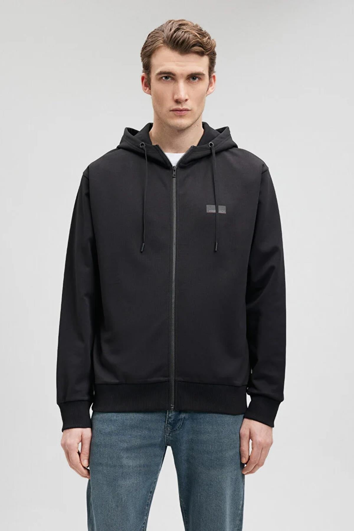 Mavi Fermuarlı Kapüşonlu Erkek Sweat M0S10134-7