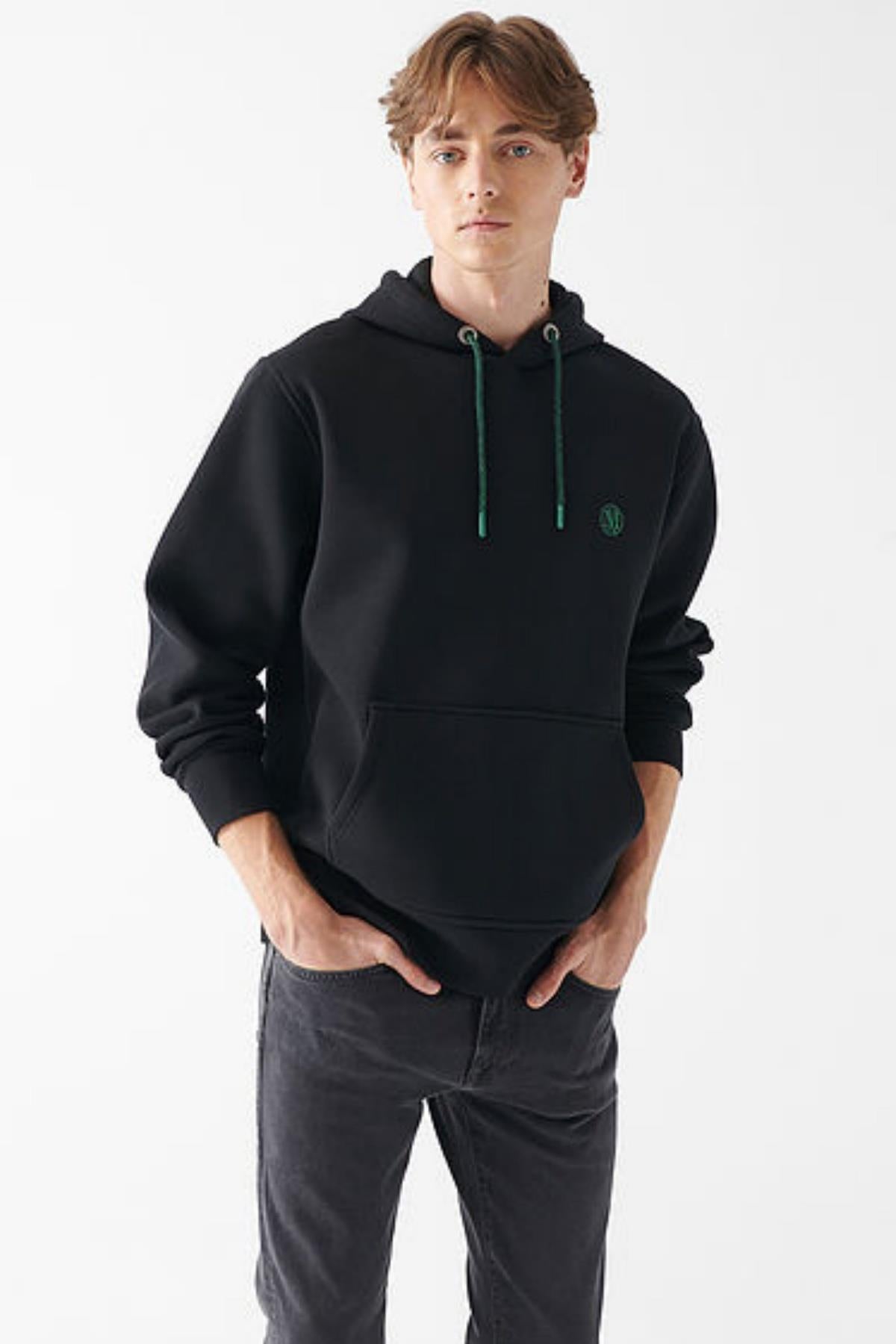 Mavi Kapüşonlu Erkek Sweat M065809-90