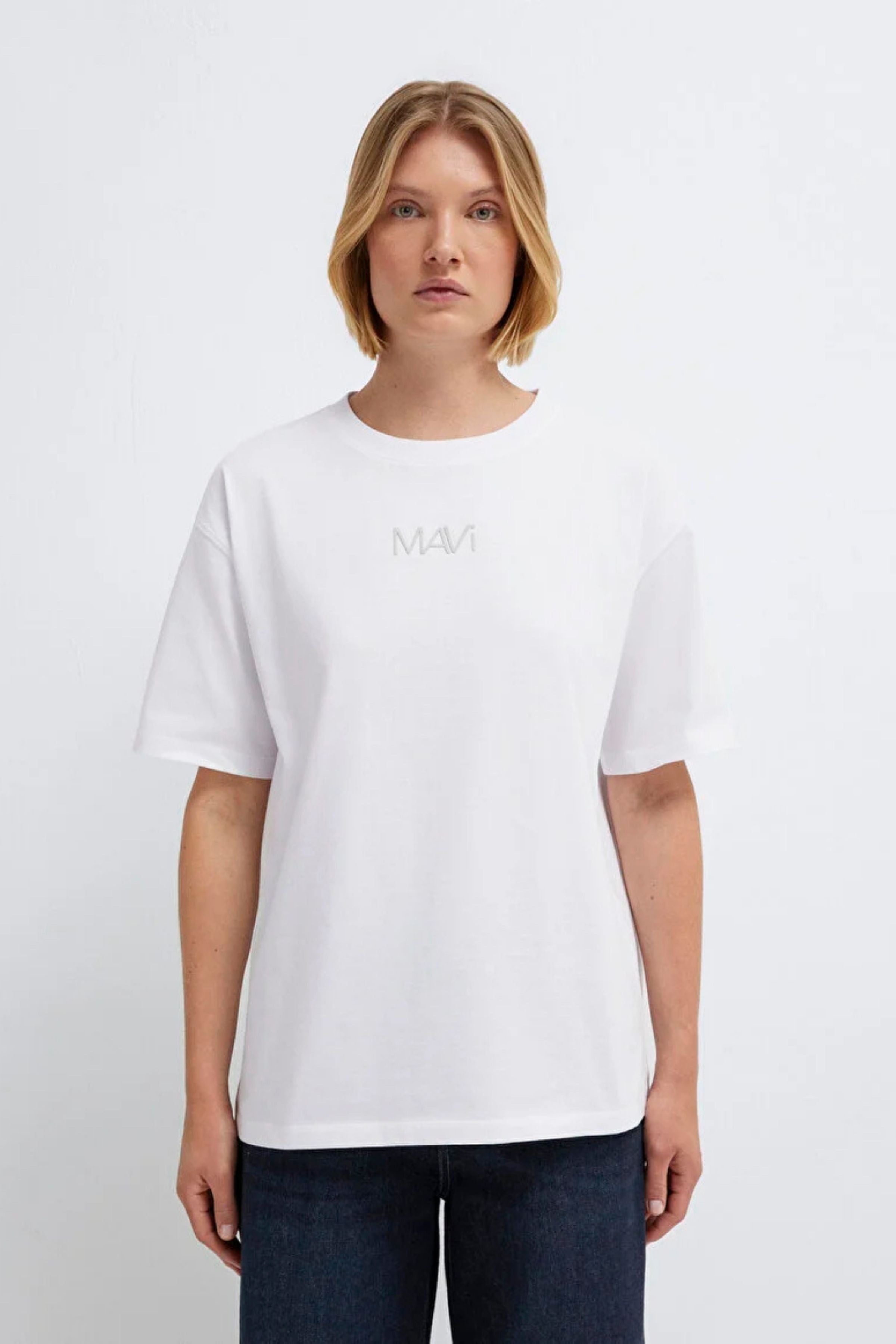 Mavi Baskılı Beyaz Kadın Tişört M1613884-620