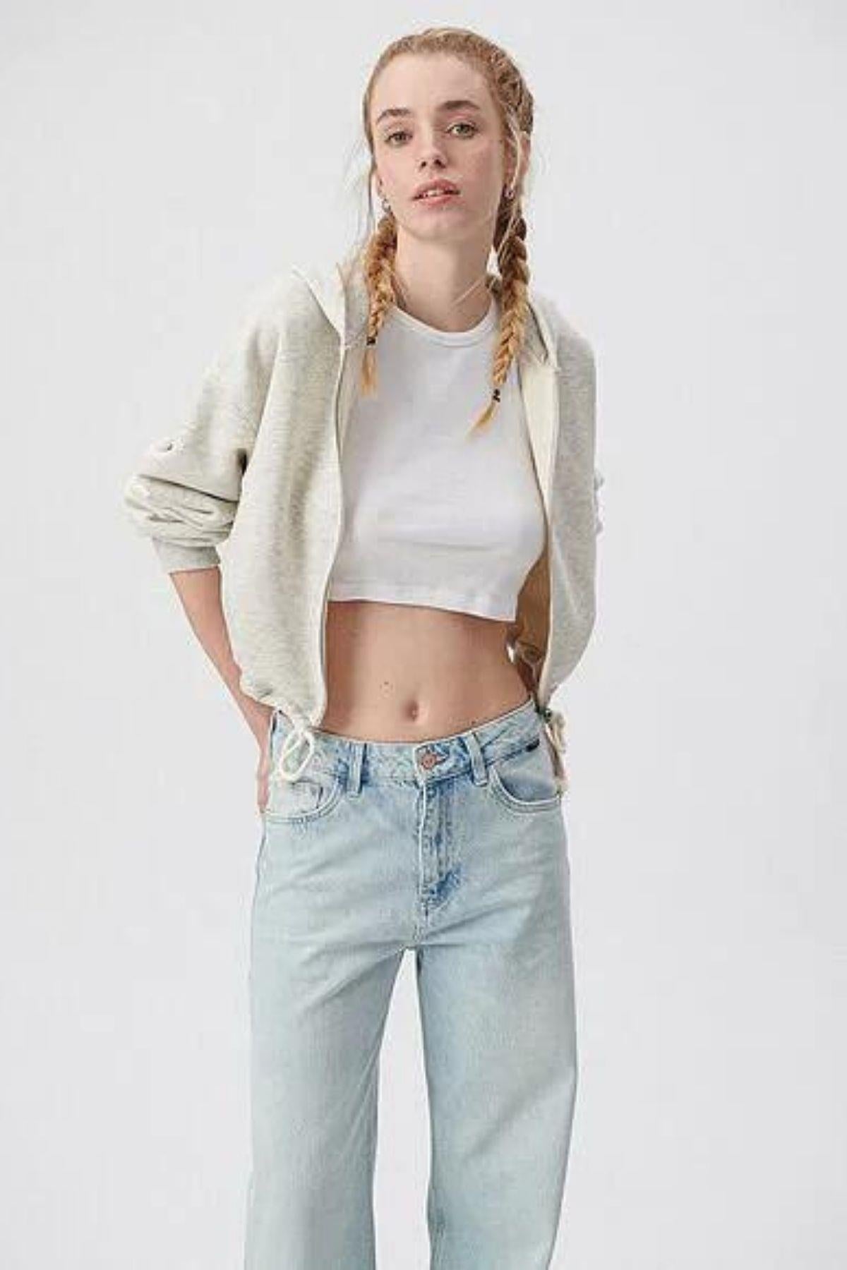 Mavi Fermuarlı Penye Kadın Sweat M1611956-8