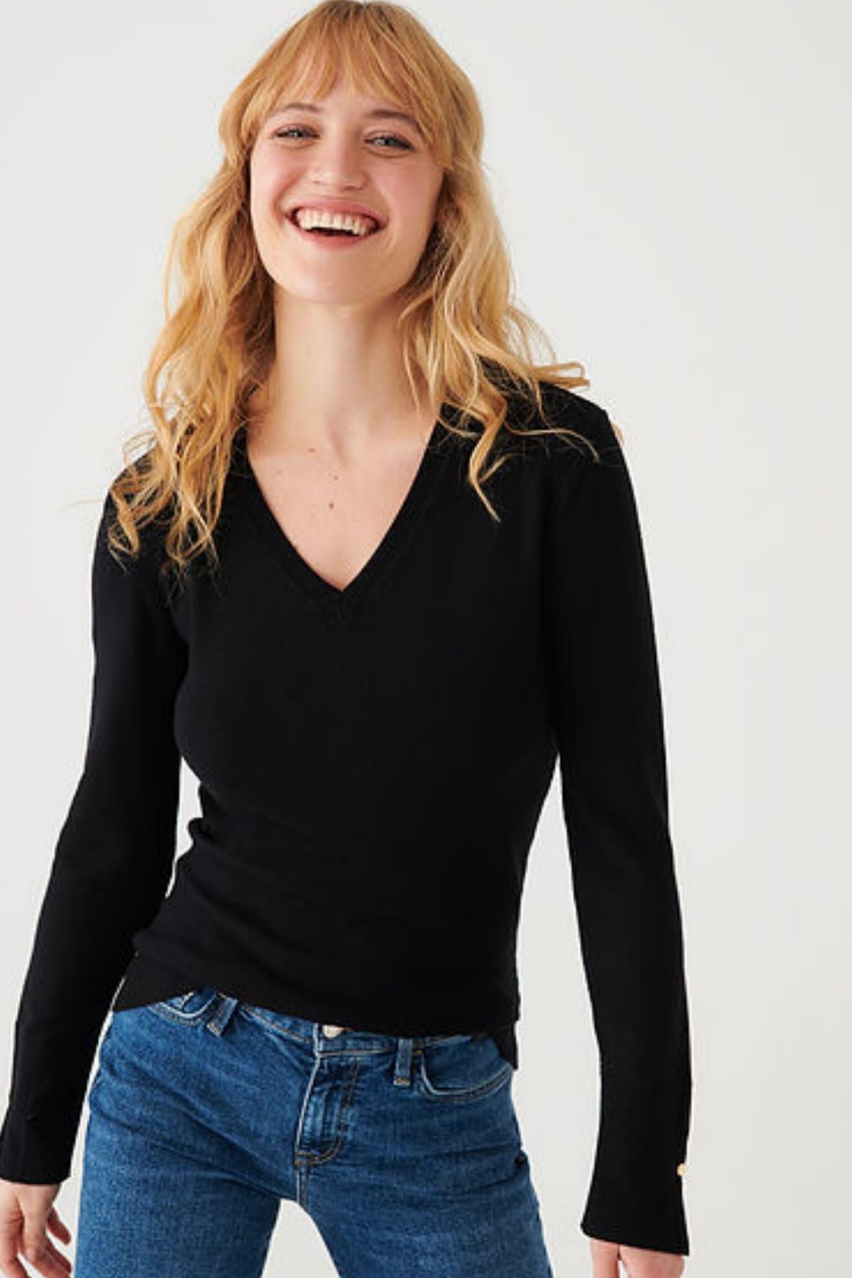 Mavi V Yaka Kadın Kazak M171346-90