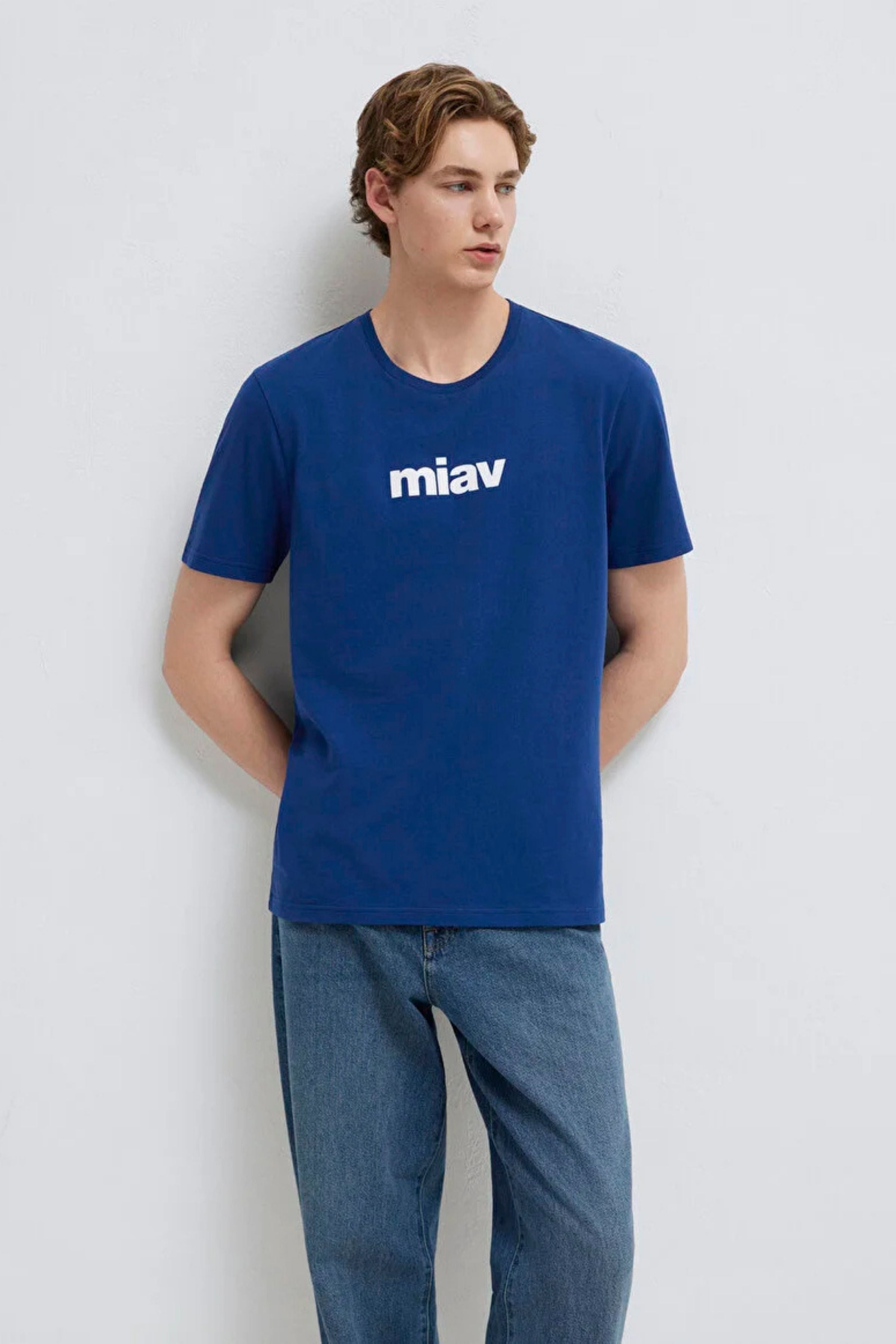 Mavi Miav Baskılı Koyu Saks Mavi Erkek Tişört M067153-70722