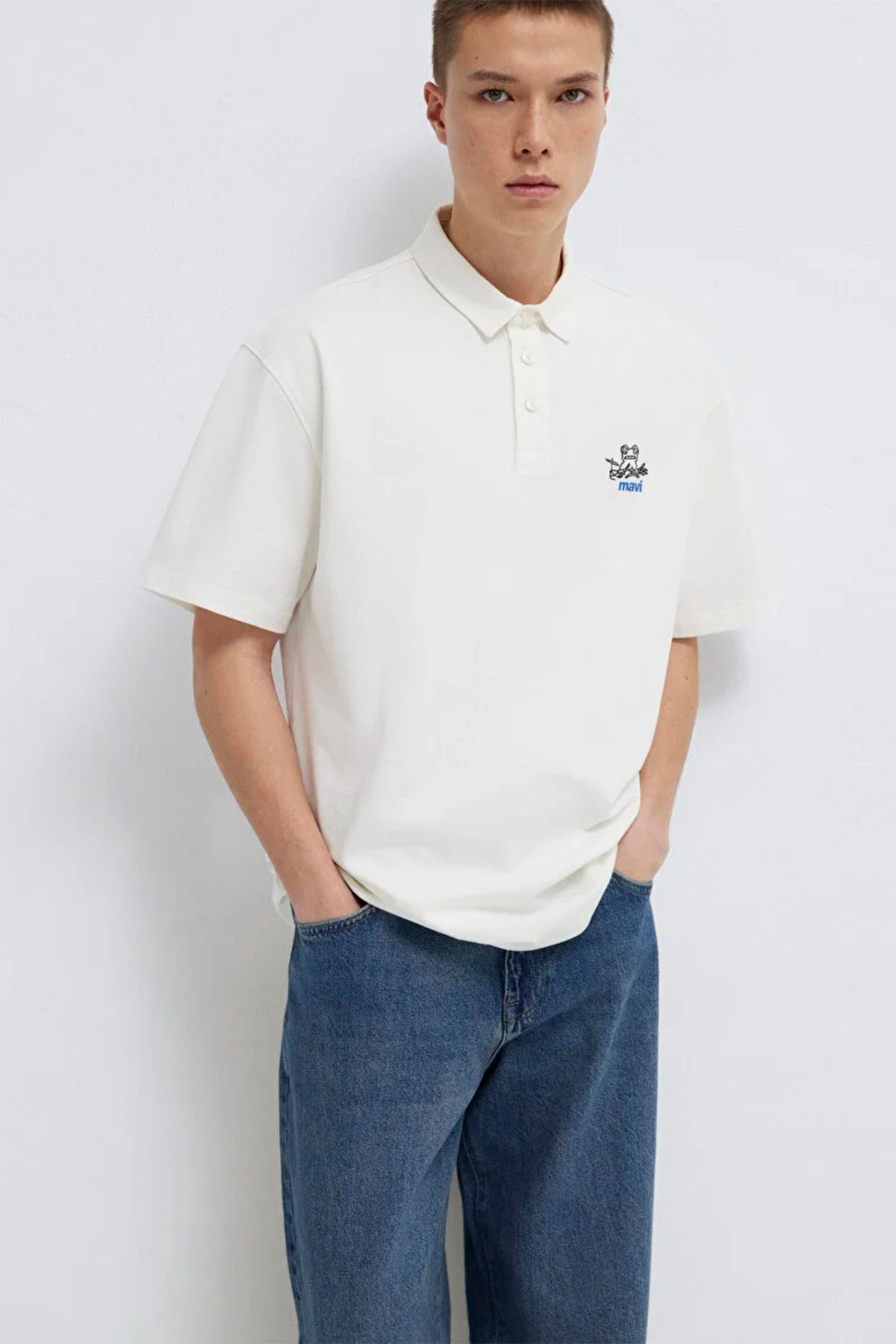 Mavi Mavi Logo Polo Kırık Beyaz Erkek Tişört M0613180-70057