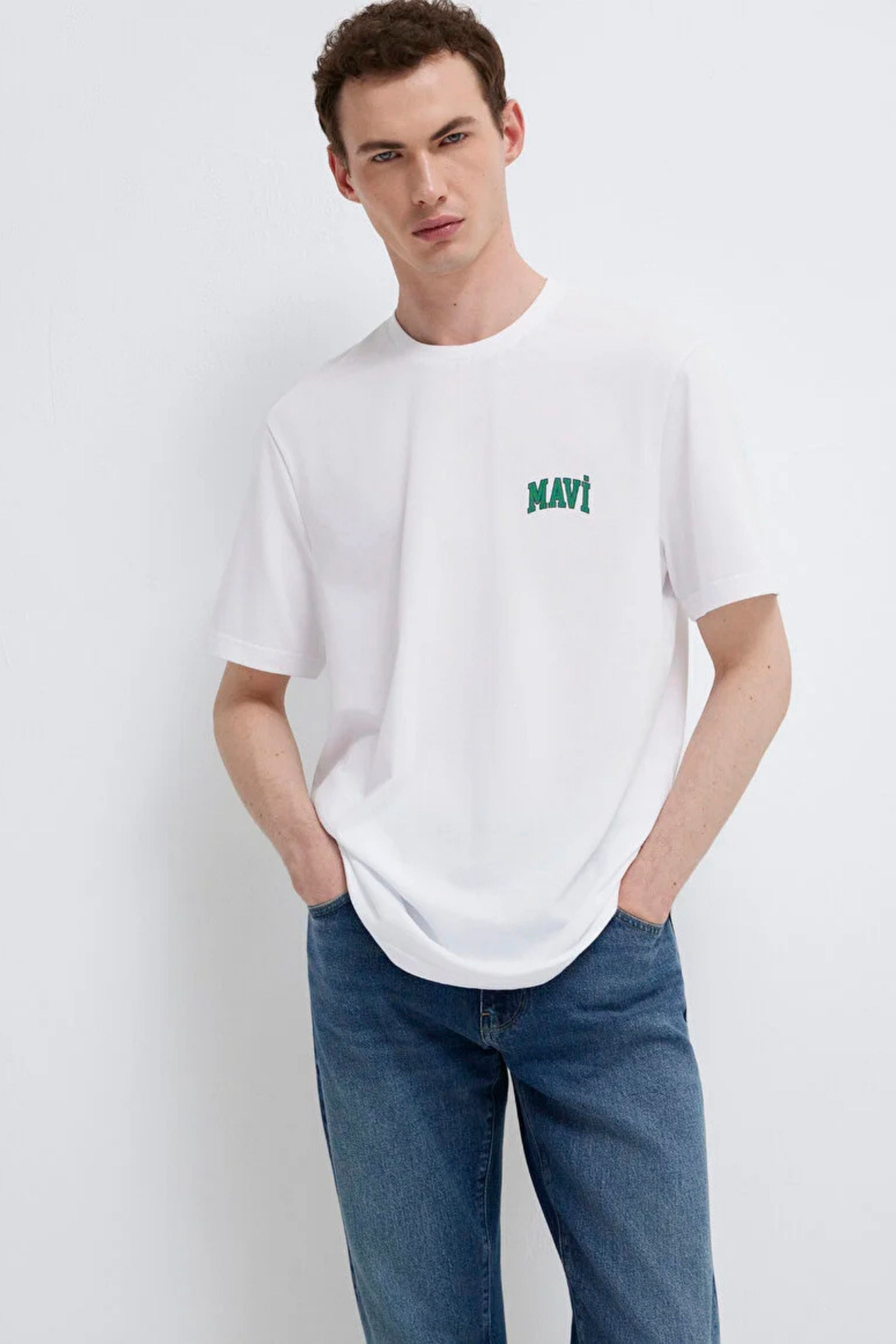 Mavi Mavi Logo Beyaz Erkek Tişört M0611714-6