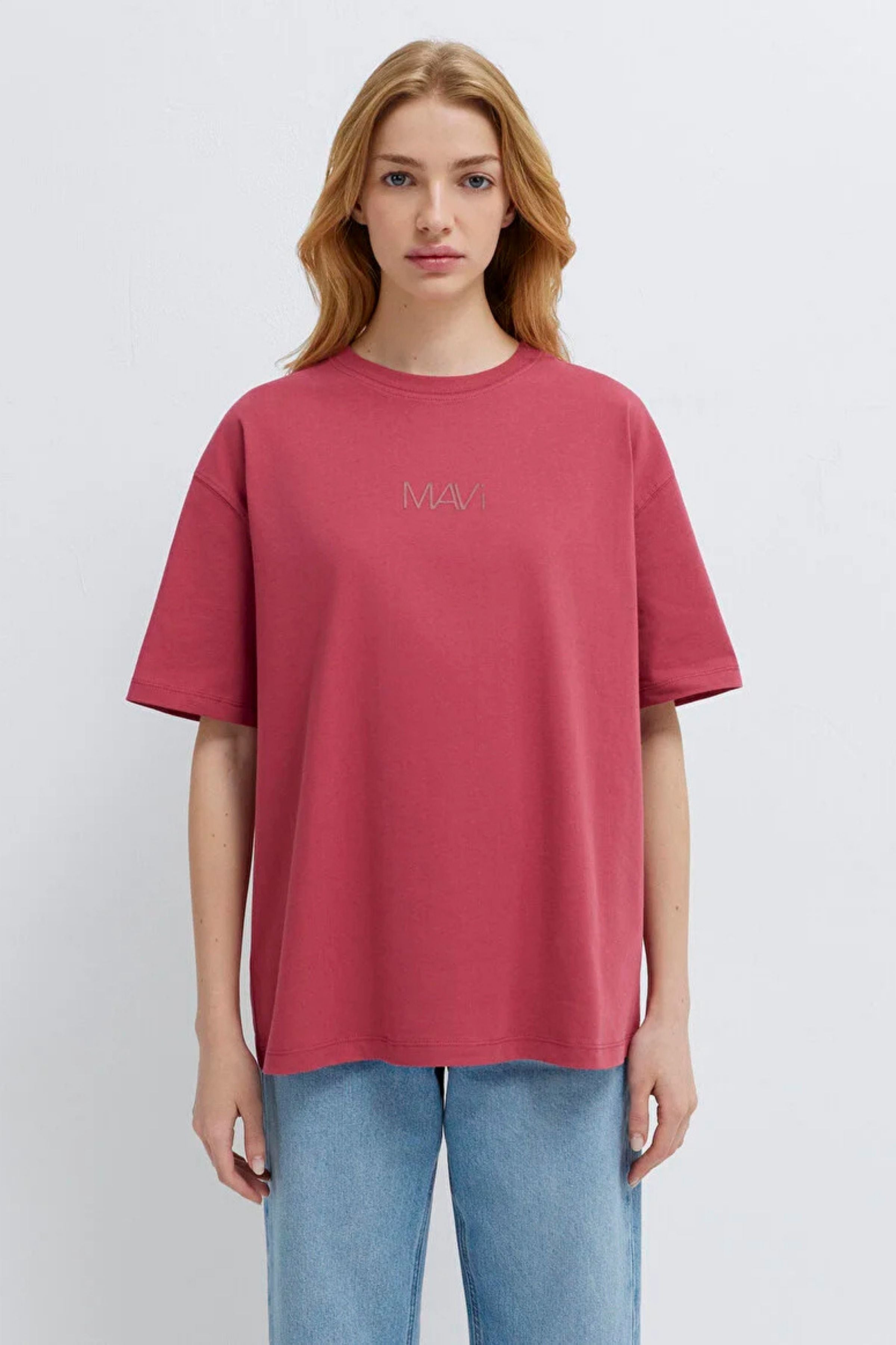 Mavi Baskılı Koyu Pembe Kadın Tişört M1613884-70398