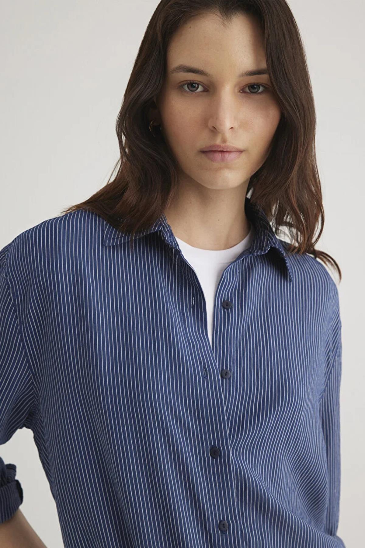 Mavi Uzun Kollu Kadın Gömlek M1210683-8