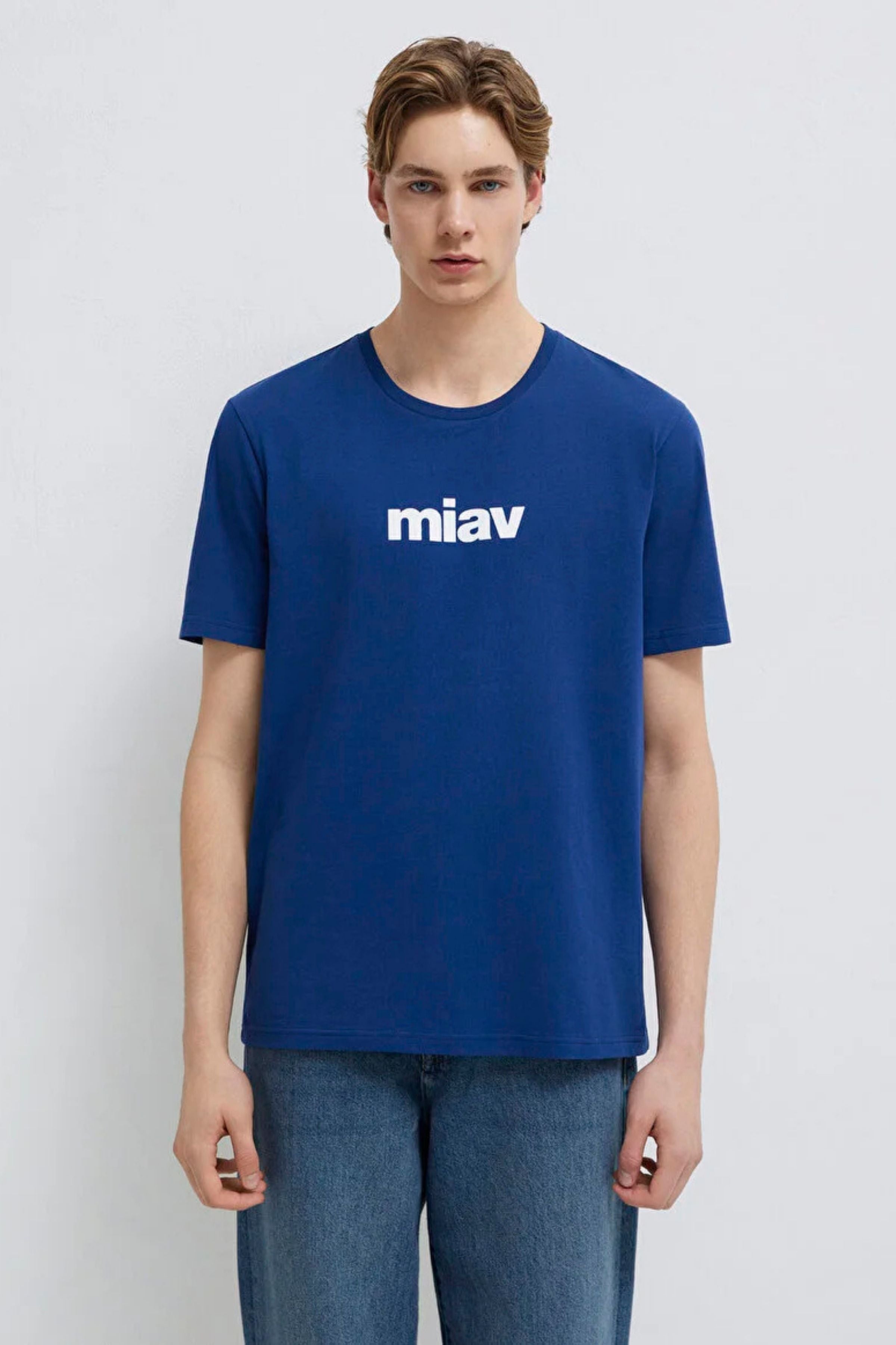 Mavi Miav Baskılı Koyu Saks Mavi Erkek Tişört M067153-70722