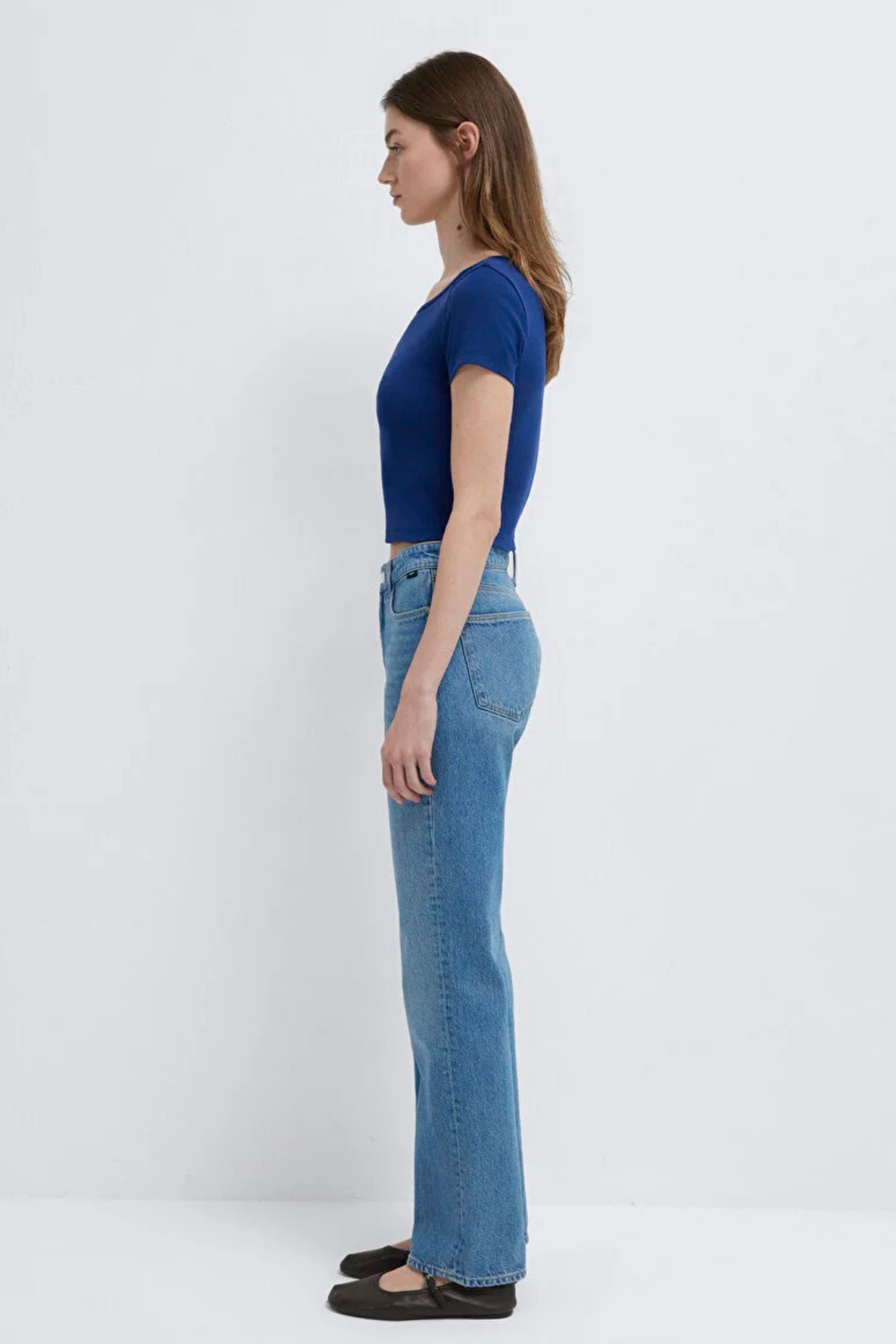 Mavi Yuvarlak Yaka Crop Basic Koyu Saks Mavi Kadın Tişört M1612374-70722