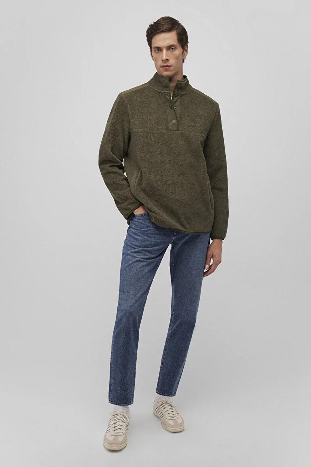 Mavi Düğmeli Erkek Sweat M0S10249-7