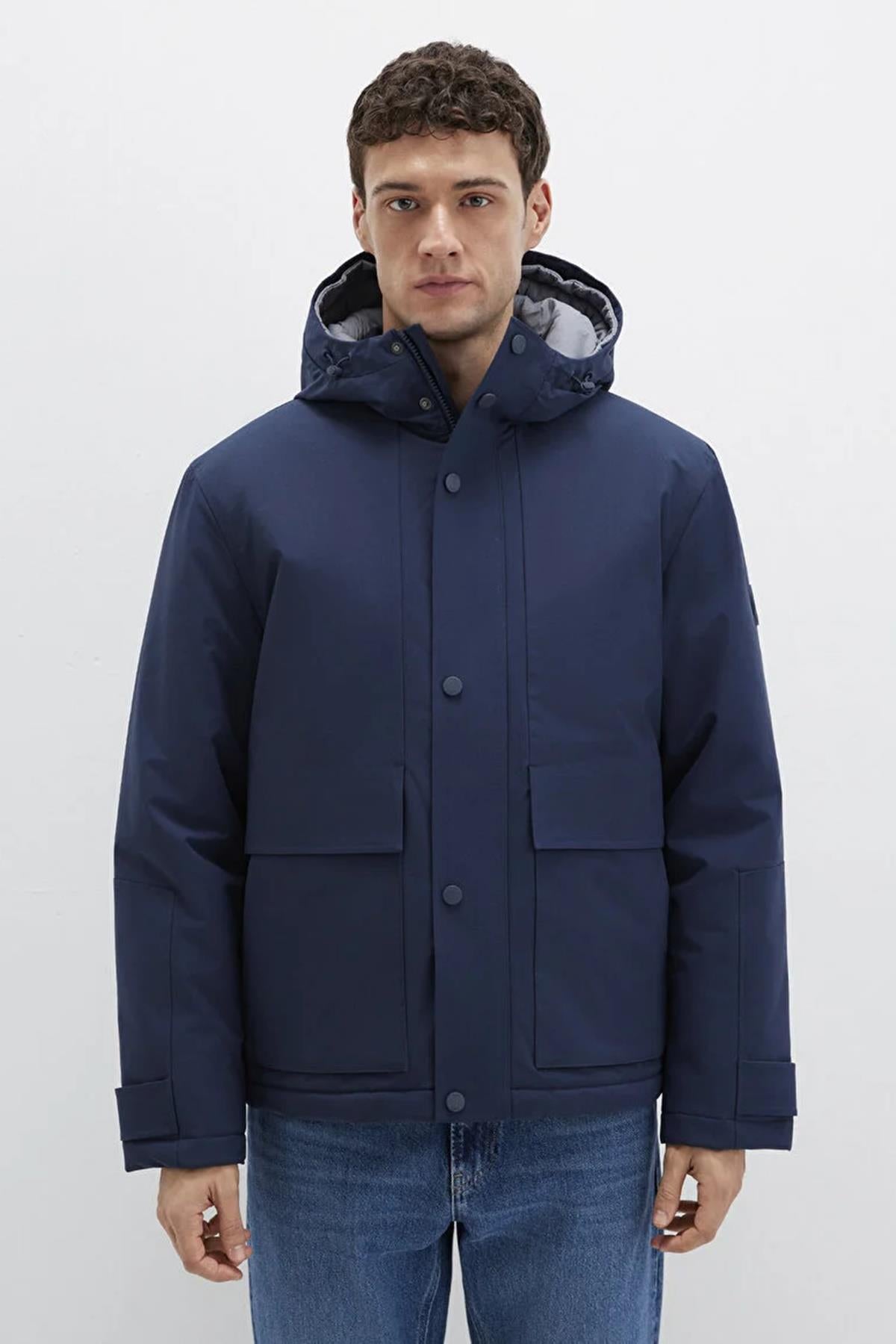 Mavi Kapüşonlu Erkek Ceket M0110667-8