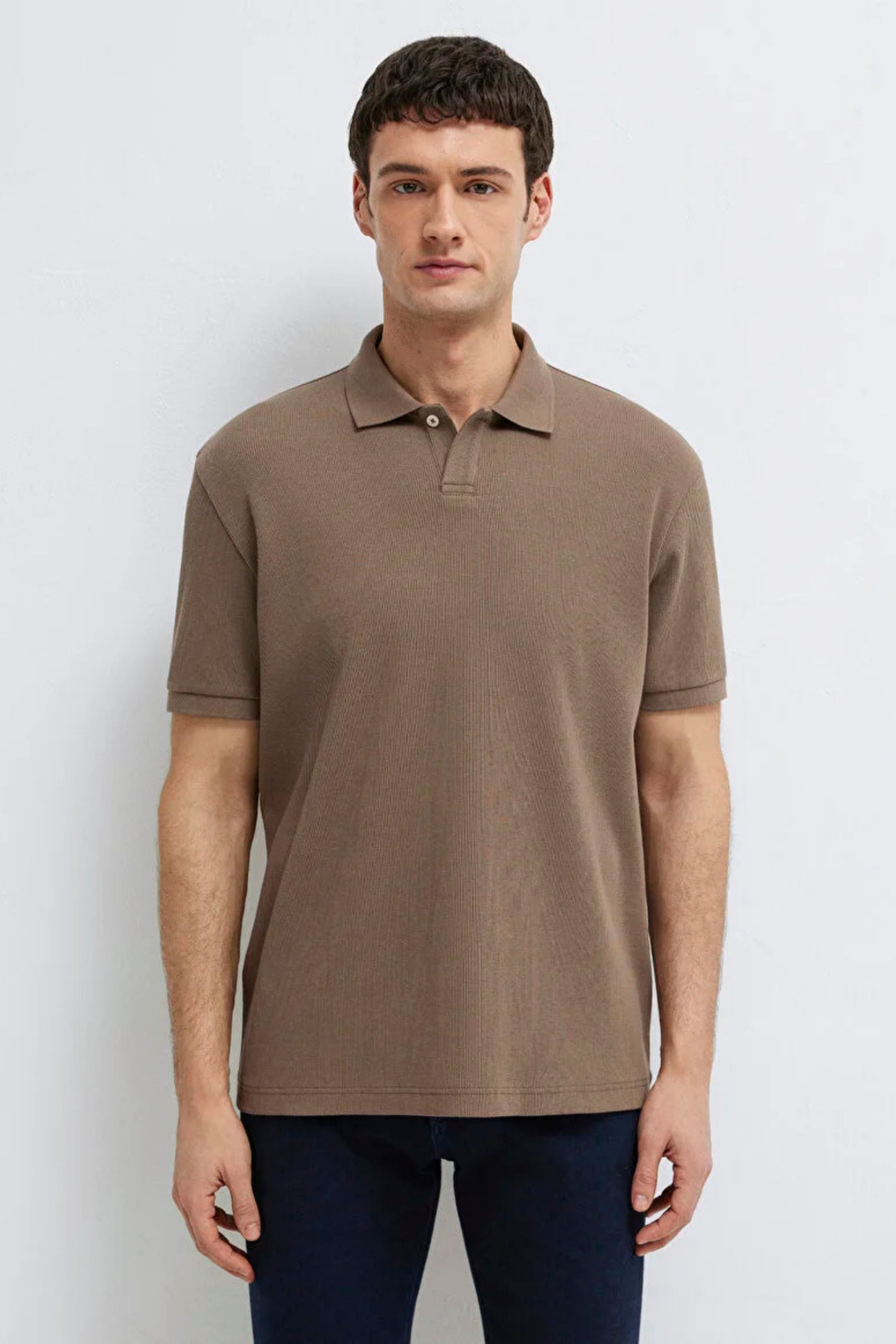 Mavi Polo Yaka Mantar Kahve Erkek Tişört M0613126-83866