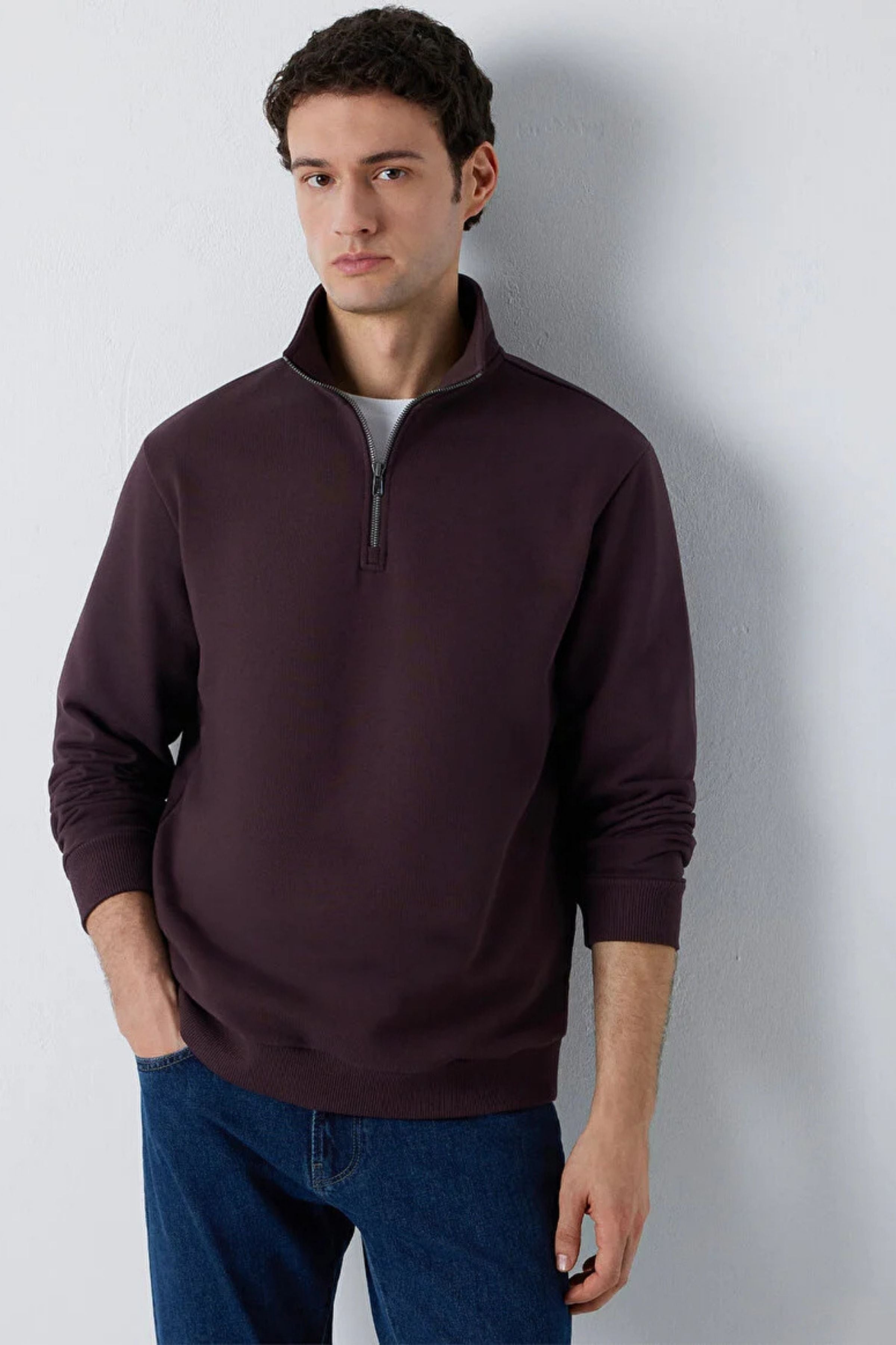 Mavi Yarım Fermuarlı Erkek Sweat M0S20027-88083