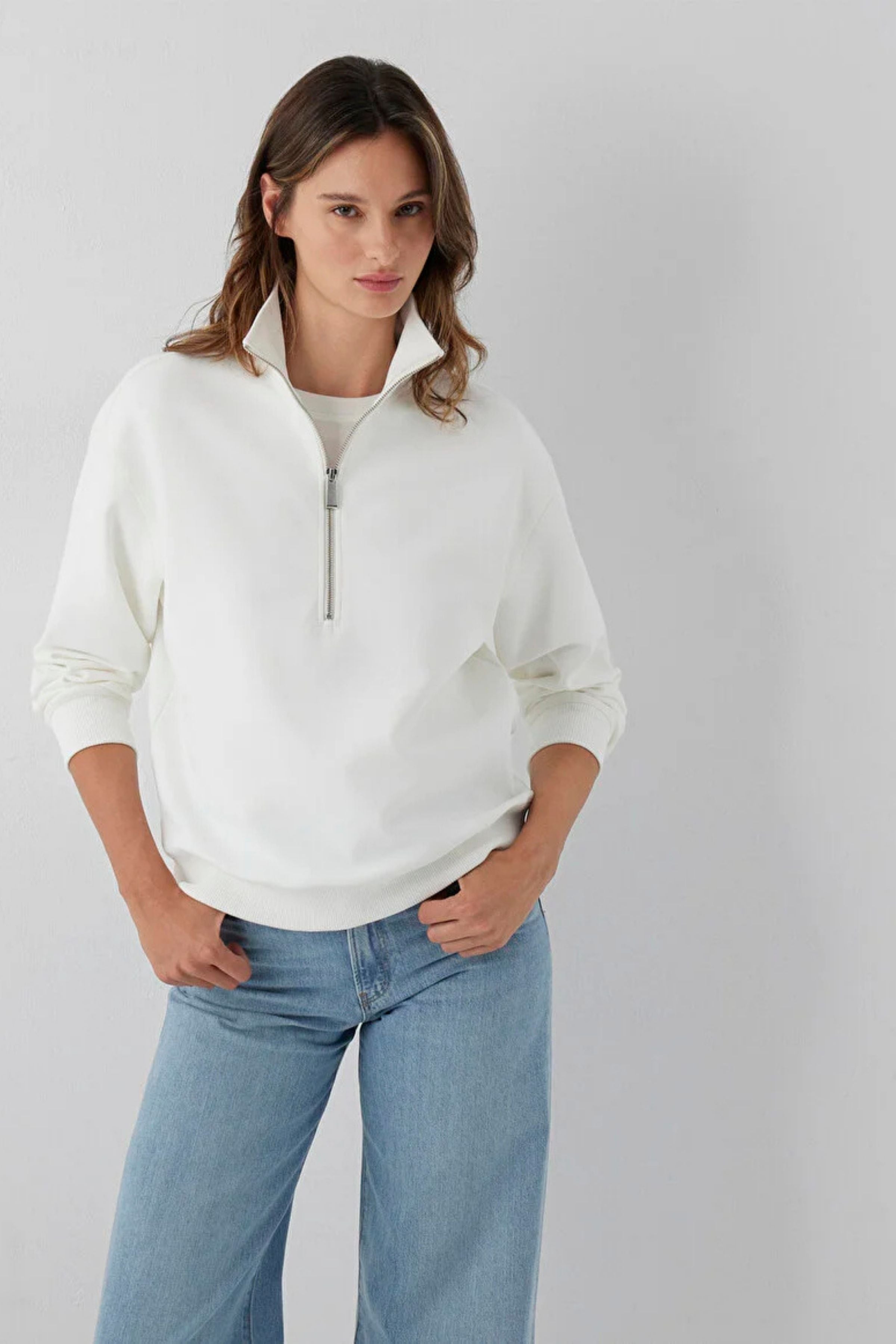 Mavi Yarım Fermuarlı Kadın Sweat M1s10572