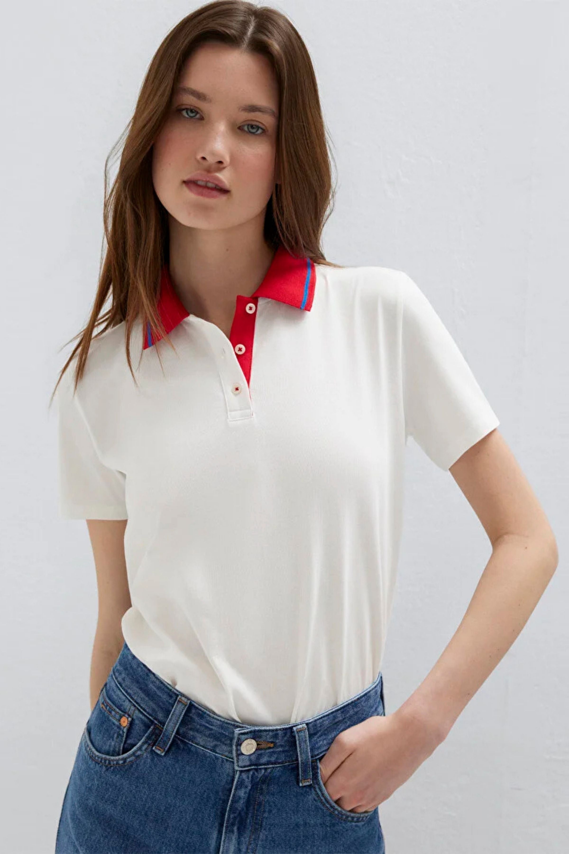 Mavi Modelli Polo Kırık Beyaz Kadın Tişört M1613916-70057
