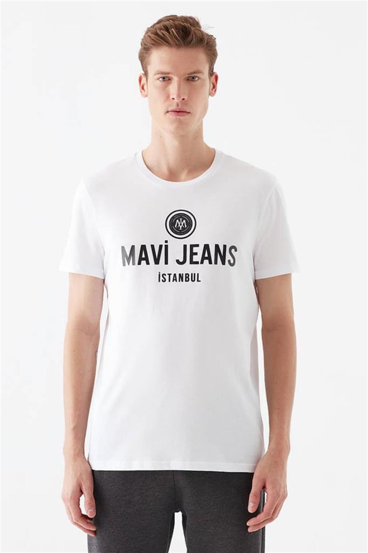 Mavi Logo Baskılı Beyaz Erkek Tişört 066195-620