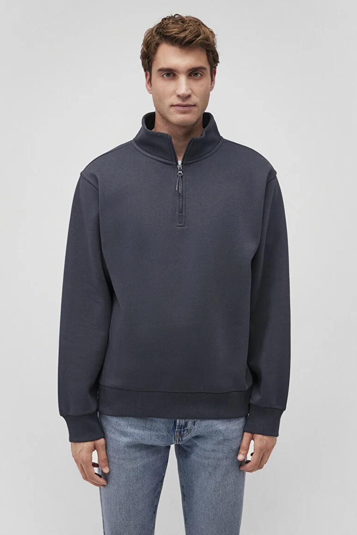 Mavi Yarım Fermuarlı Erkek Sweat M0S10278-8