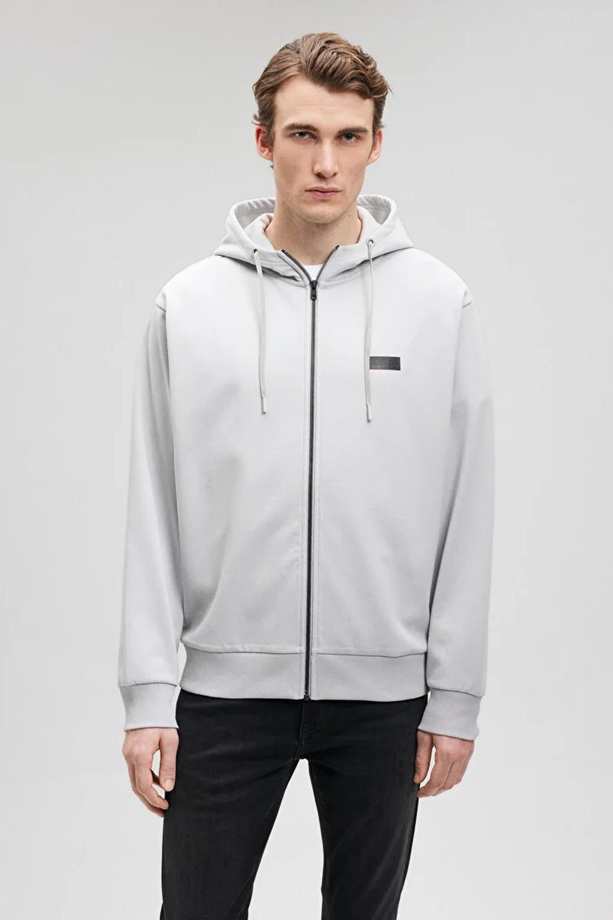 Mavi Fermuarlı Kapüşonlu Erkek Sweat M0S10134-7