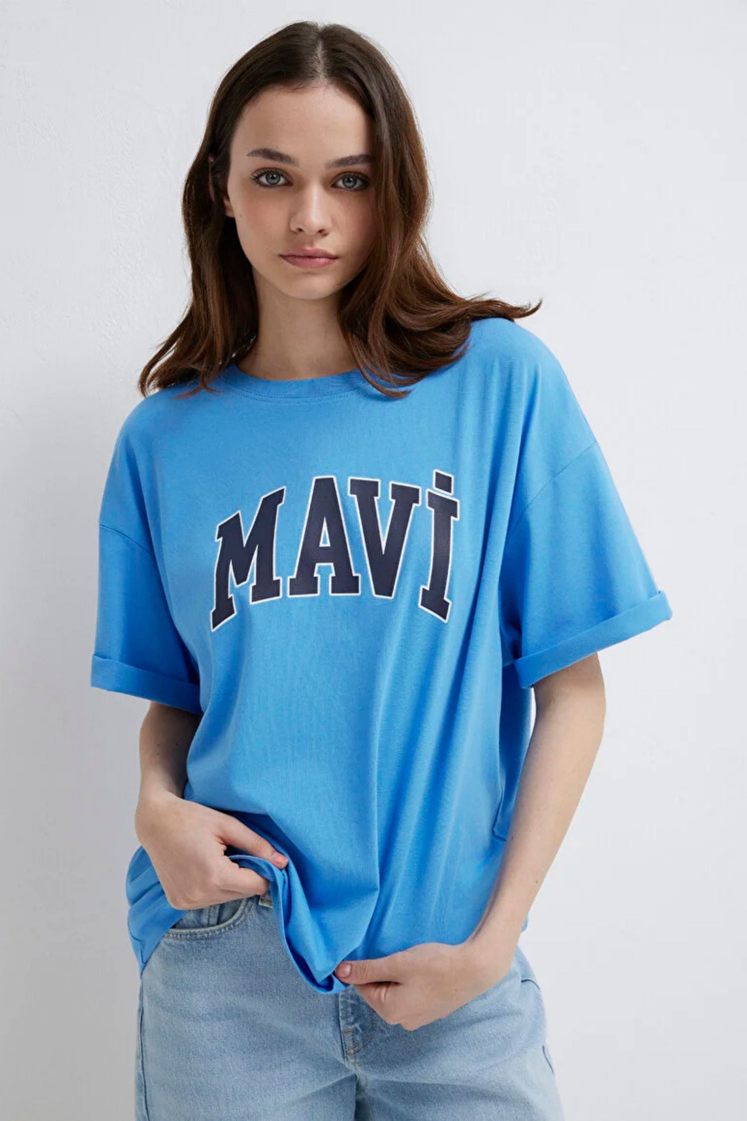 Mavi Baskılı Koyu Antrasit Kadın Tişört M1600843-82185