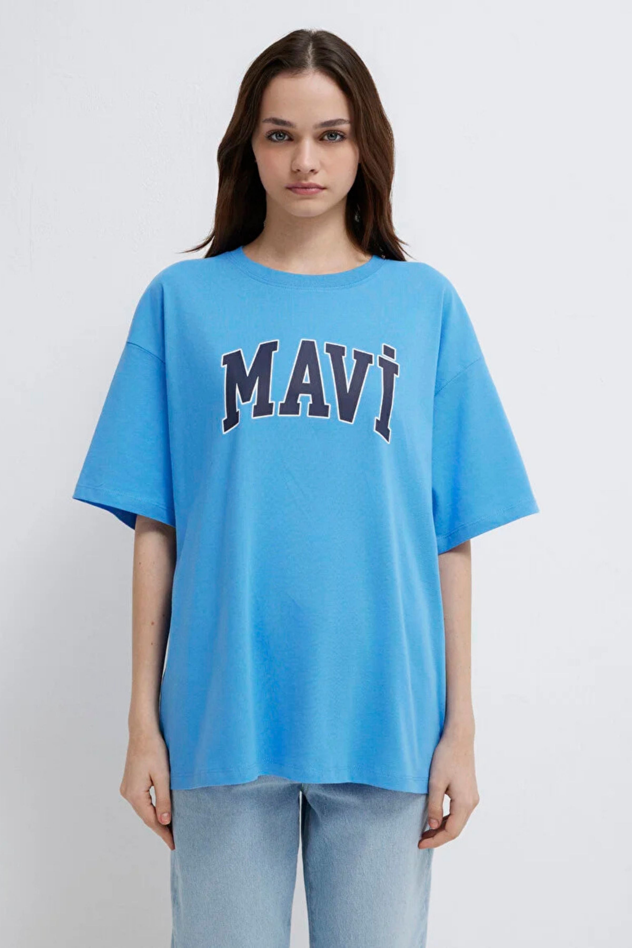 Mavi Baskılı Koyu Antrasit Kadın Tişört M1600843-82185