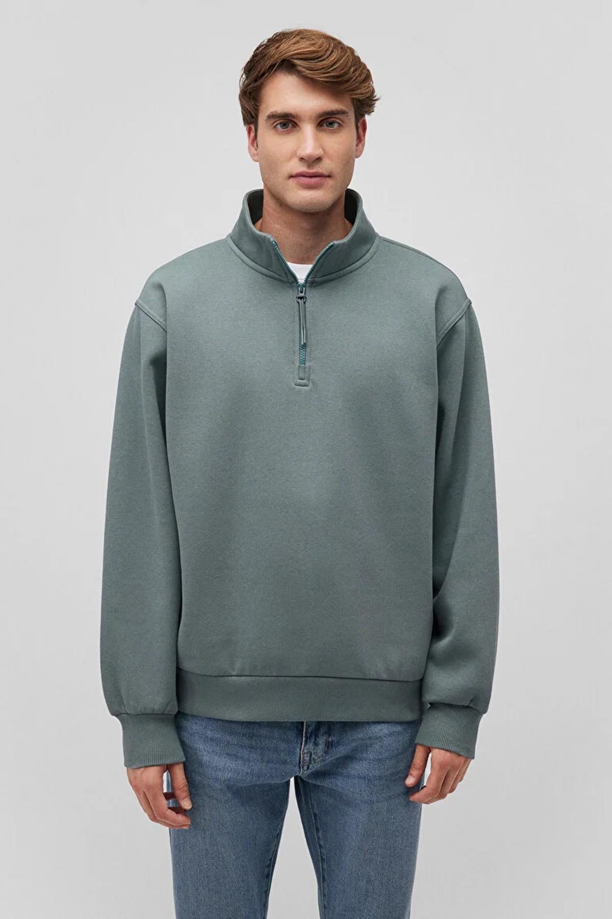 Mavi Yarım Fermuarlı Erkek Sweat M0S10278-7