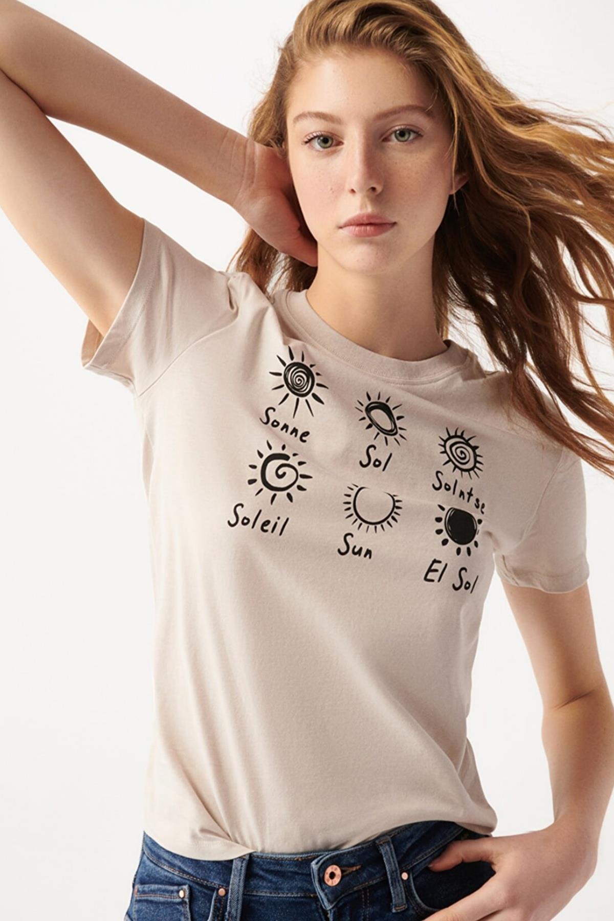 Mavi Güneş Baskılı Kadın Tişört 1610269-70